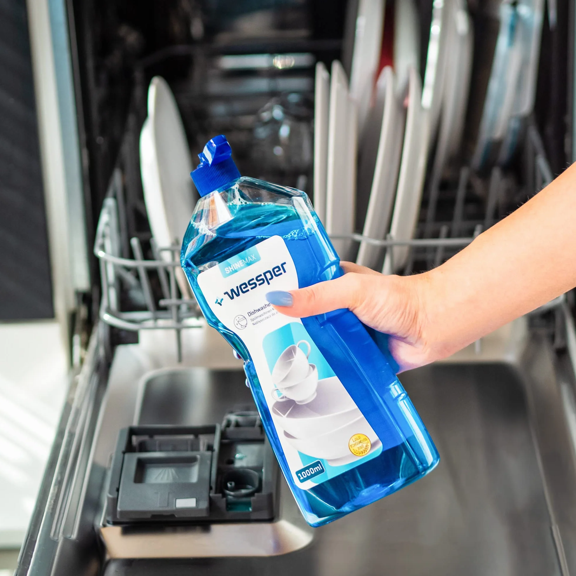 Wessper ShineMax 2 sztuki płyn nabłyszczający do zmywarki, odpowiedni do każdego rodzaju zmywarki, do ochrony koloru i połysku, do błyszczących szklanek, filiżanek, talerzy, garnków i patelni, 2x 1000 ml