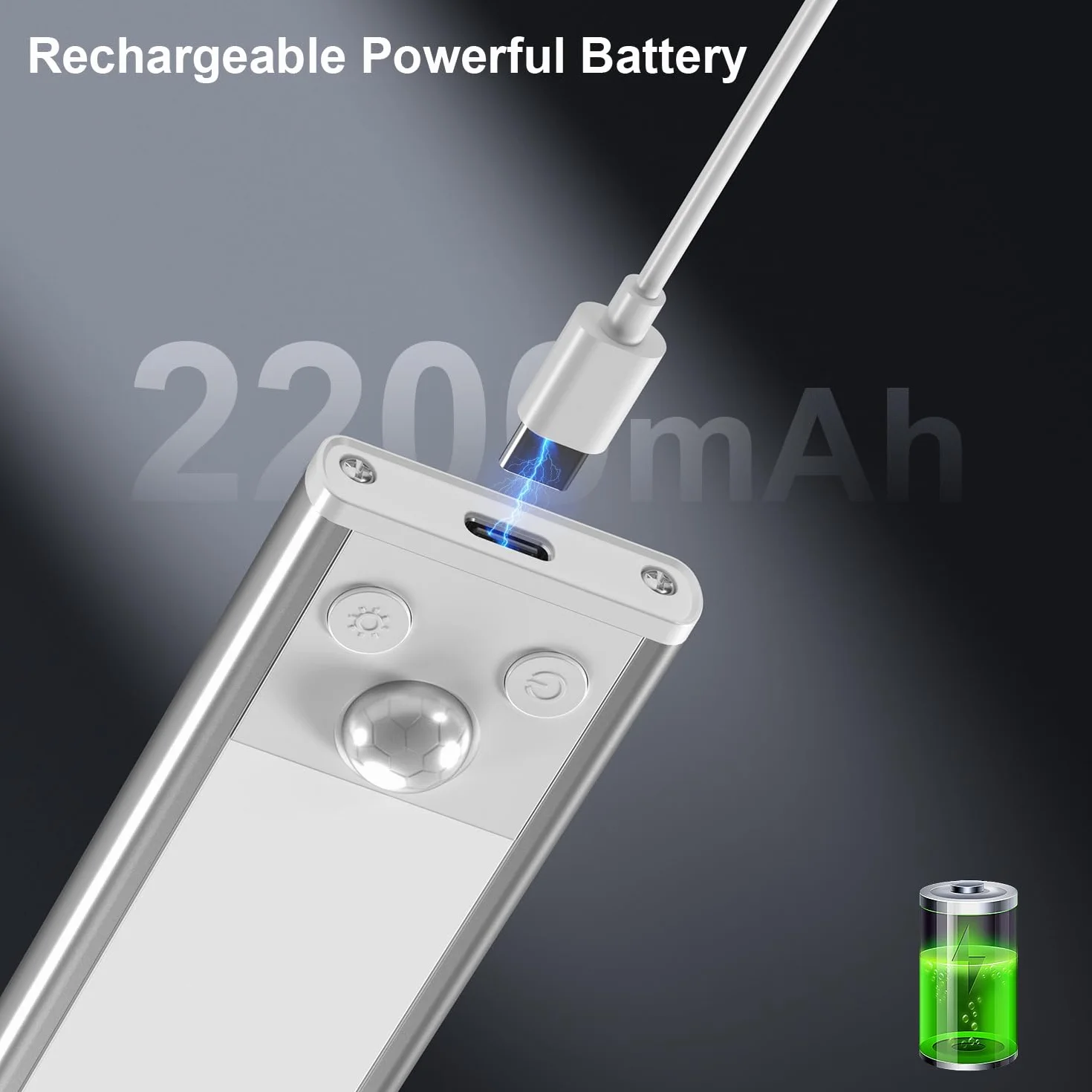 GLUROO Oświetlenie szafki LED z czujnikiem ruchu 30CM, 3 kolory przyciemniane oświetlenie szafki, akumulator USB C, oświetlenie pod szafką kuchenną do szafy, schody
