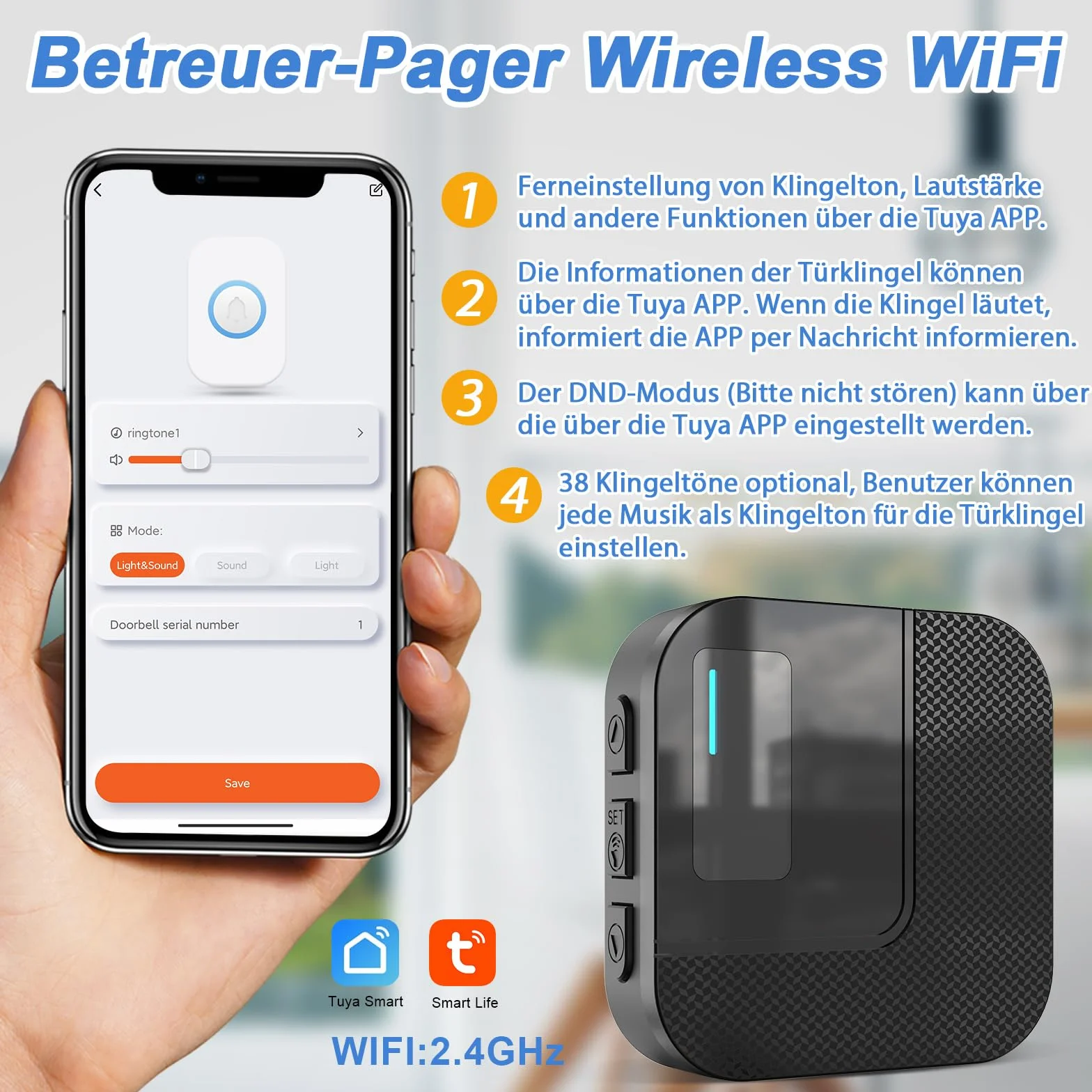 Daytech inteligentny alarm dla seniorów WiFi Tuya, przycisk ratunkowy dla osób starszych i starszych osób, które potrzebują pomocy w domu (1 odbiornik + 3 bransoletki)