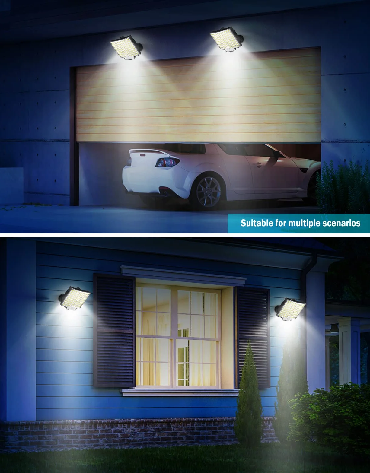 Lampy solarne MPJ do użytku na zewnątrz, zewnętrzna lampa solarna 106 LED z czujnikiem ruchu, wodoszczelność IP65, kąt świecenia 120°, solarna lampa ścienna do ogrodu, z kablem 5 m - 2 sztuki