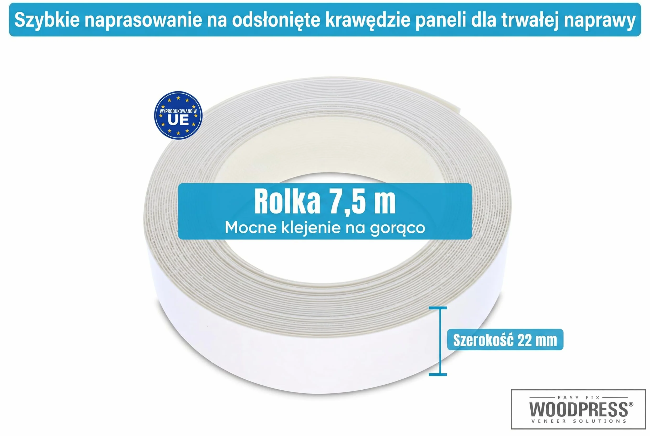 22mm Obramowanie z Białej Melaminy, Wysokiej Jakości Taśma Fornirowa – Rolka 7,5 m – z Klejem Topliwym do łatwego Samodzielnego Montażu – pokrywa krawędź standardowego panelu MDF