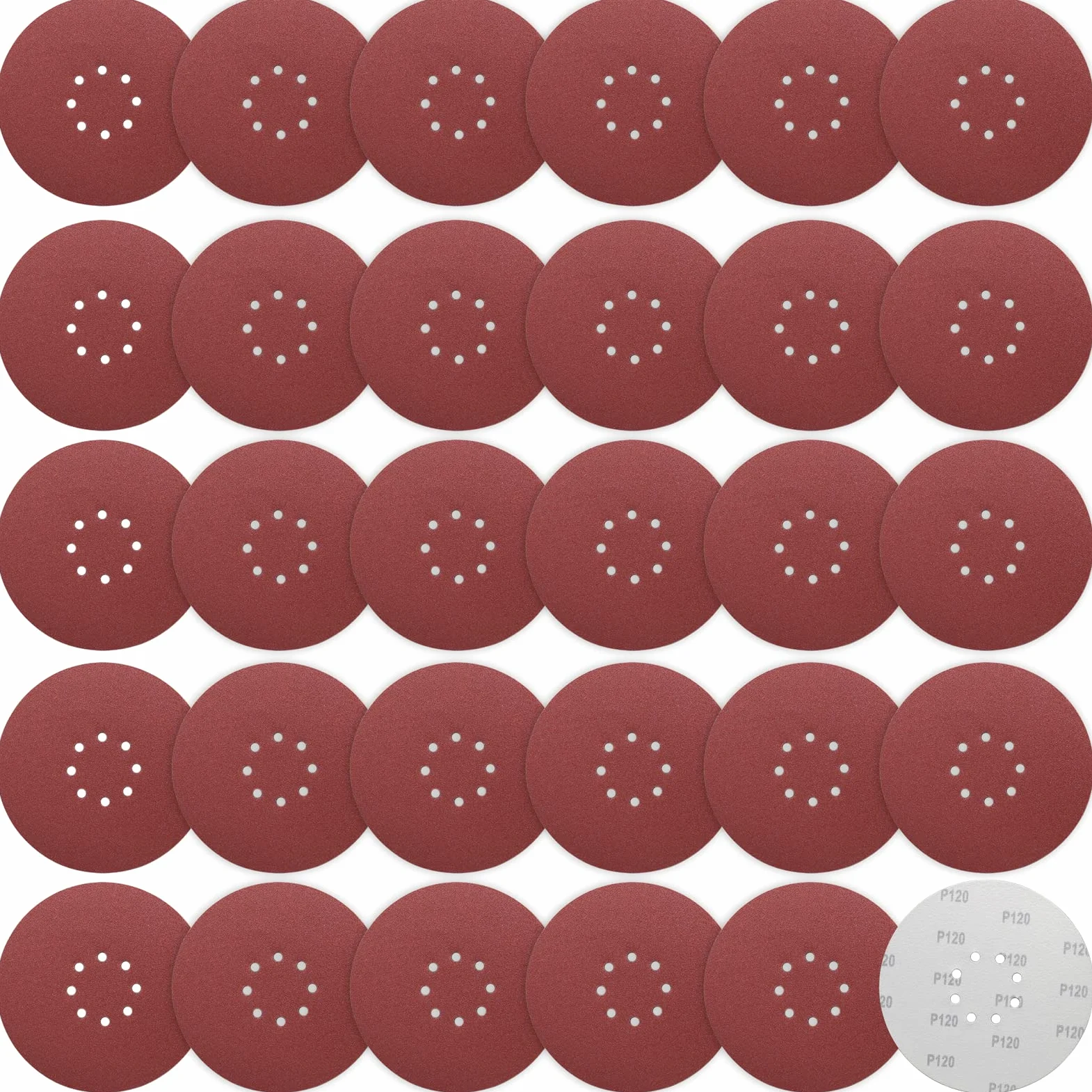 STEBRUAM Papier ścierny 225 mm, rzep, tarcza szlifierska, 30 sztuk, ziarnistość P120, 225 mm, 8 otworów, duże talerze ścierne, do szlifierek suchych, żyrafa, szlifierki z długą szyją, szlifowanie żyrafa
