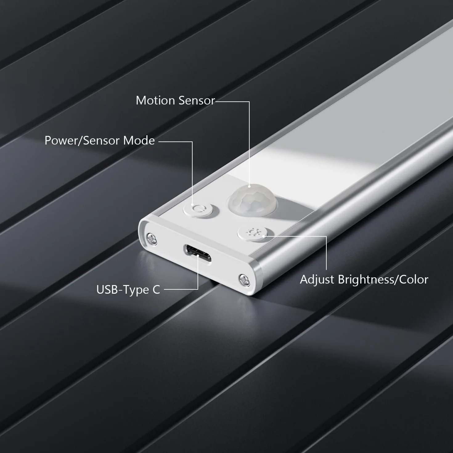 GLUROO Oświetlenie szafki LED z czujnikiem ruchu 30CM, 3 kolory przyciemniane oświetlenie szafki, akumulator USB C, oświetlenie pod szafką kuchenną do szafy, schody