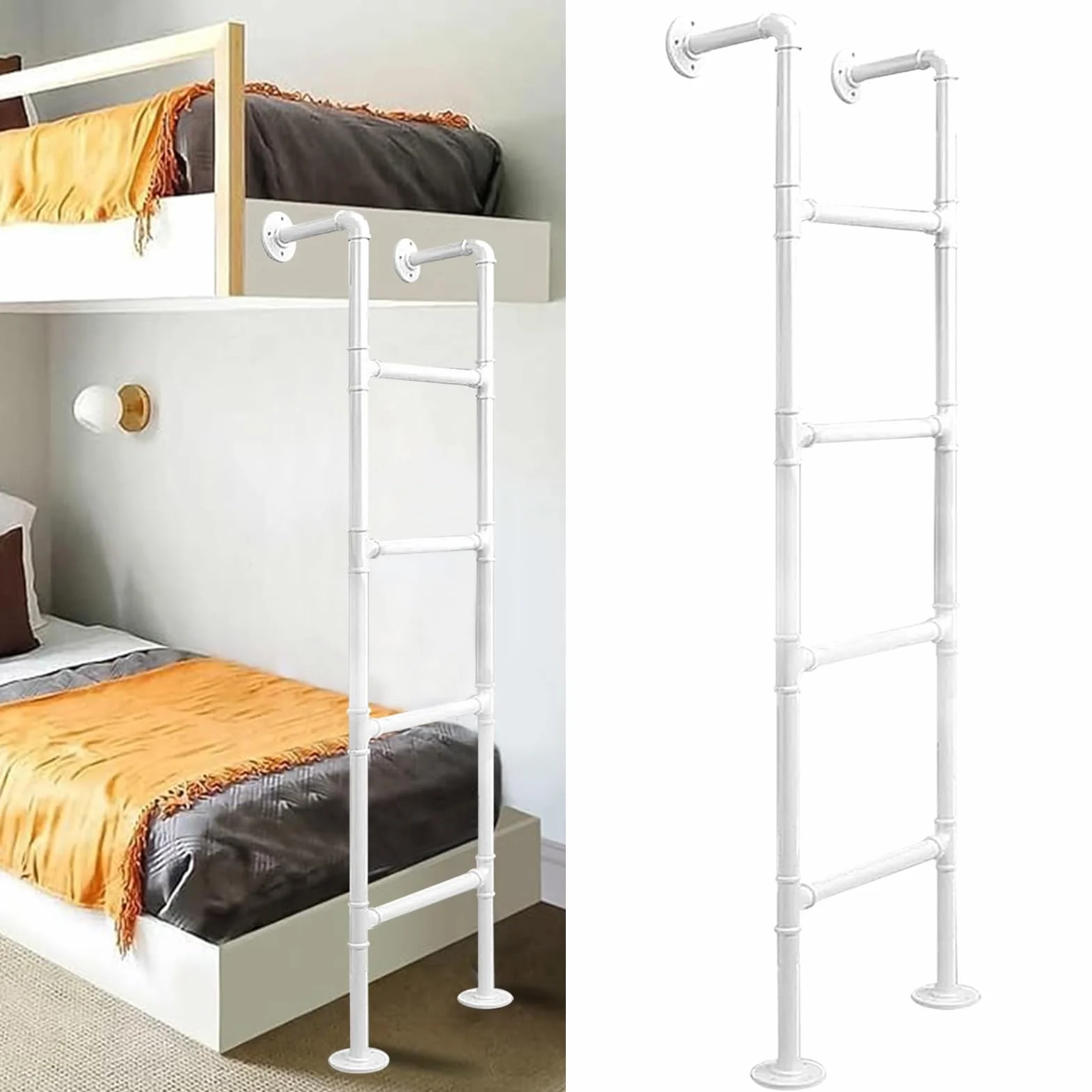 Wytrzymała drabina do łóżka piętrowego 100-300 cm, montowana do ściany/podłogi, do strychu w domu, magazynie, biała drabina wejściowa, ewakuacyjna, do studzienki okiennej, udźwig 143 cm/56 c