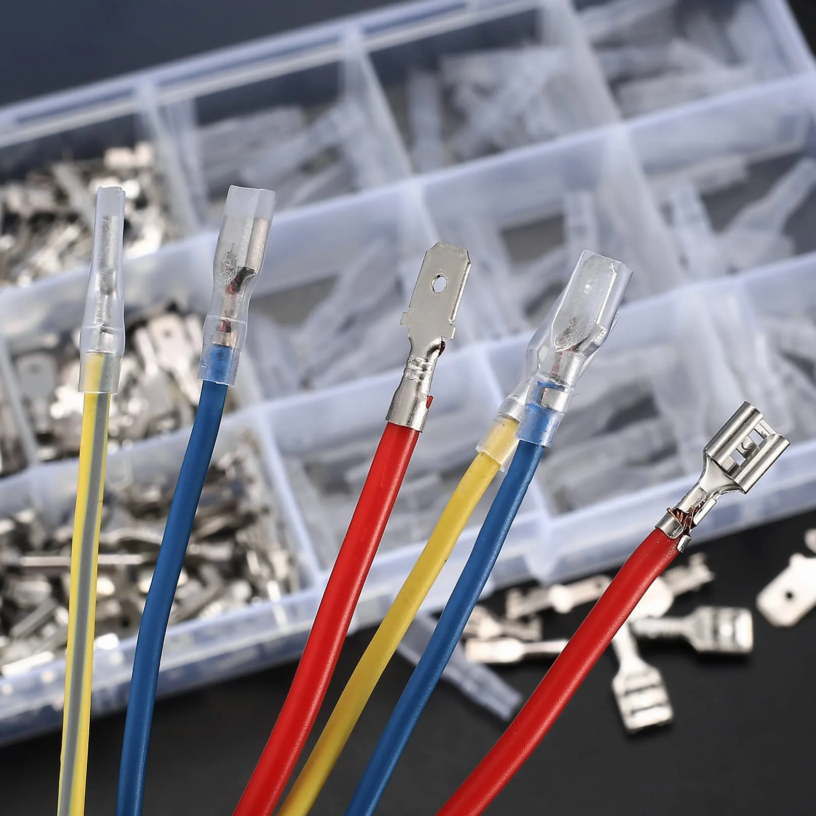 Zestaw końcówek kablowych, 360 szt., płaskie tulejki wtykowe, 2,8 mm, 4,8 mm, 6,3 mm, męskie i żeńskie wtyczki kablowe z tuleją izolacyjną, elektryczne złącze zaciskowe