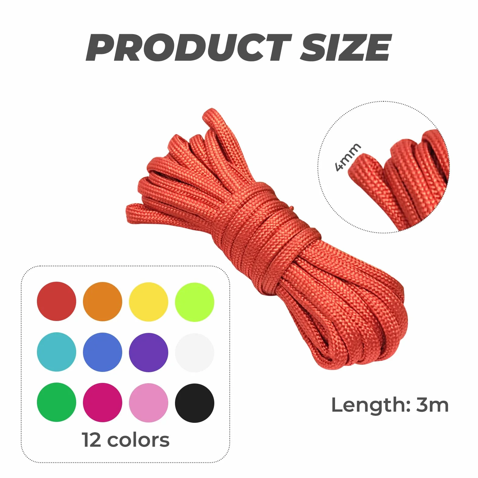 Paracord 550 zestaw 12 sztuk – wytrzymałe linki nylonowe 4 mm (12 kolorów) do bransoletek DIY, breloczków do kluczy, smyczy dla psów, wyposażenia survivalowego, budowy namiotu