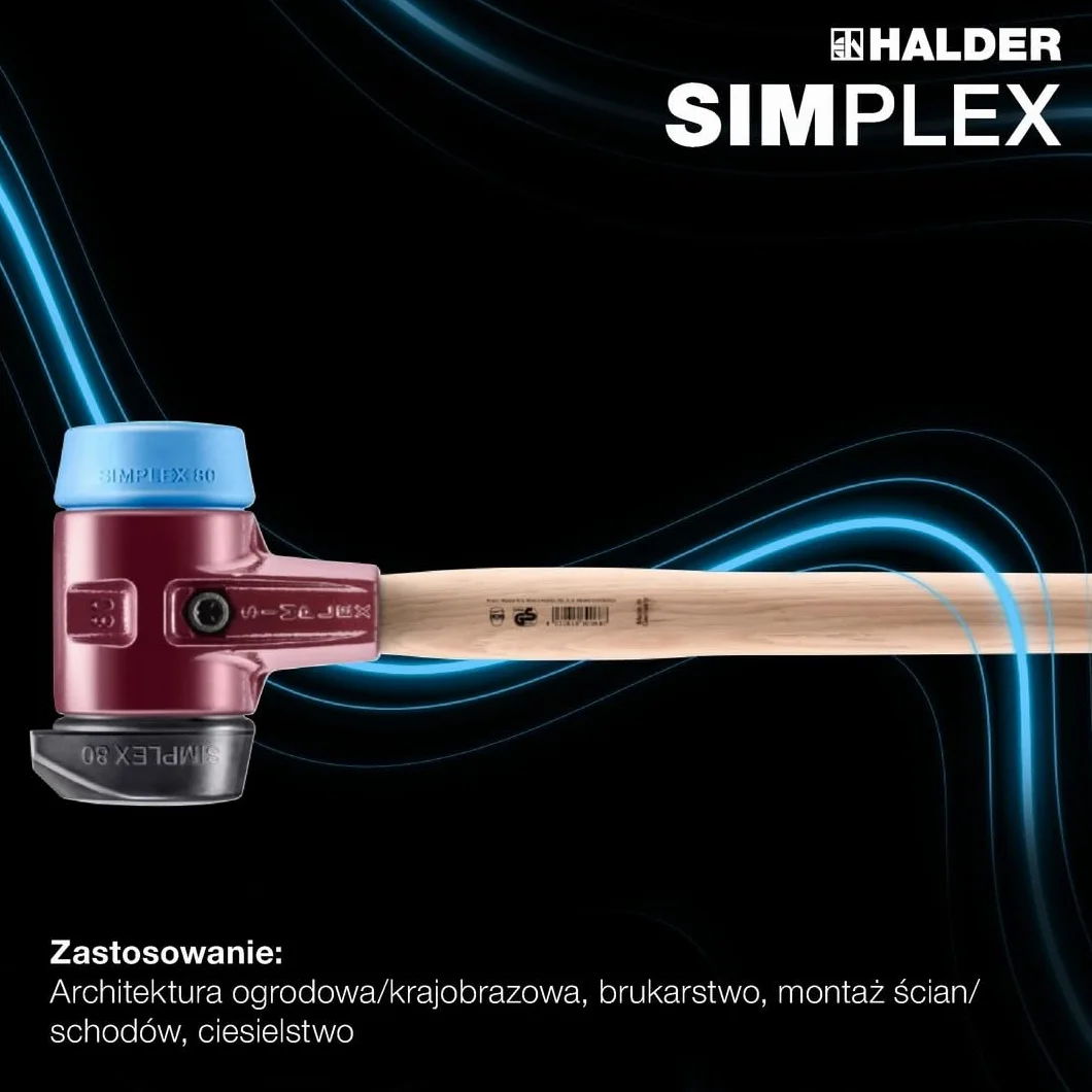 Młotek udarowy SIMPLEX, kompozycja gumowa, z podstawą/TPE-soft; z obudową z żeliwa ciągliwego i trzonkiem hikorowym | D=80 mm | 3012.281