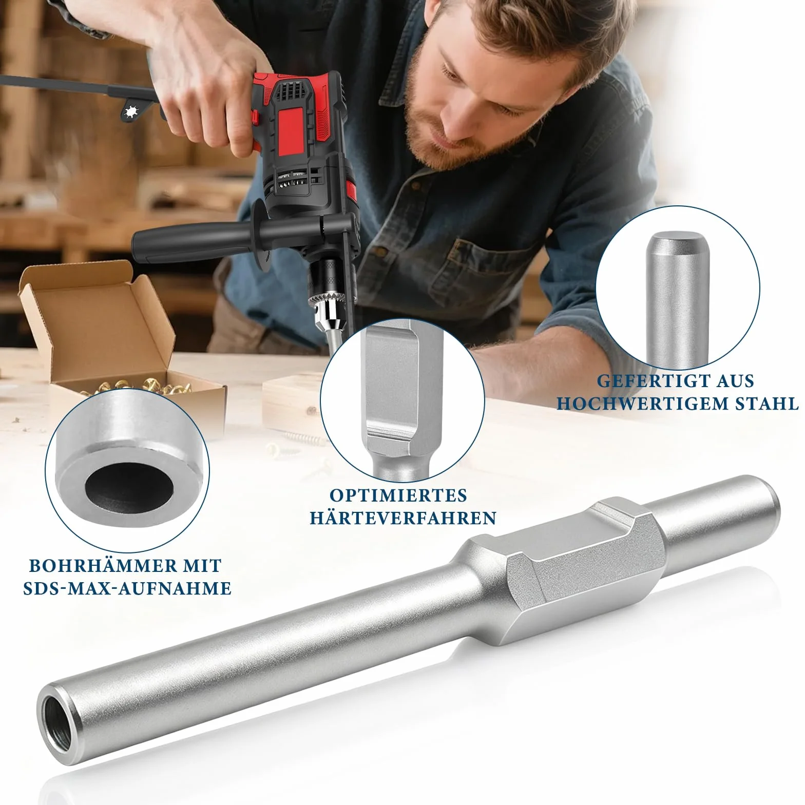Jack Hammer Star Picket Driver, dłuto, średnica wewnętrzna 50 mm, 70 x 200 mm, SDS HEX, wbijanie gwoździ, bity do wbijania drewnianych słupków, rur stalowych, słupków ogrodzeniowych