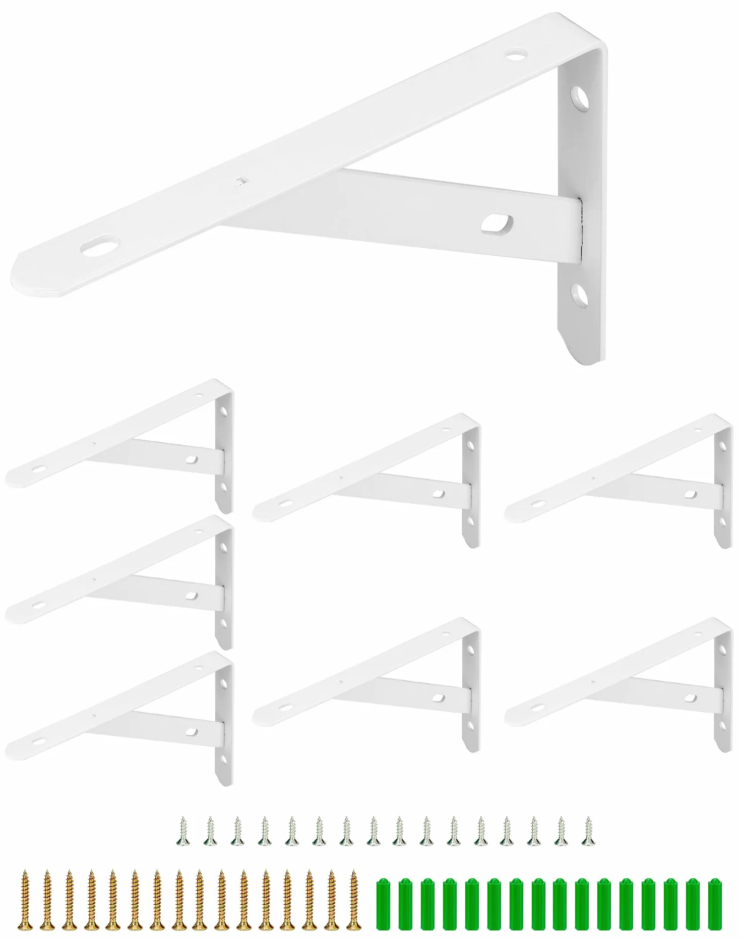 QWORK® 8 sztuk zestaw wsporników półek, wspornik półki ścienny 90 stopni, wspornik półki z akcesoriami śrubowymi, 150 x 95 x 16 mm, biały