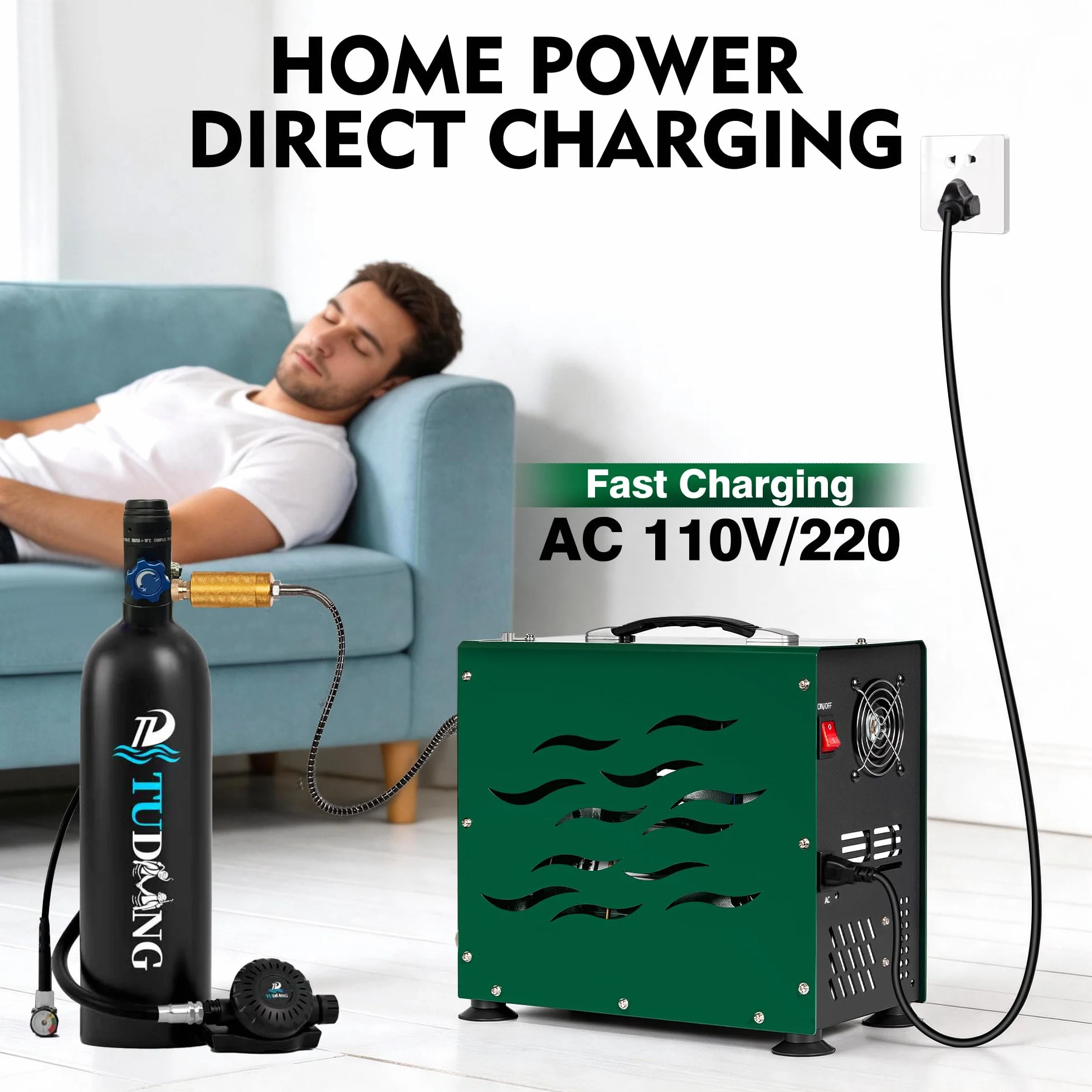 TUDIVING-300Bar Kompresor nurkowy, 800W dwucylindrowy kompresor powietrza PCP, kompresor wysokociśnieniowy z automatycznym zatrzymaniem, kompresor do nurkowania do napełniania 2L zbiornika nurkowego