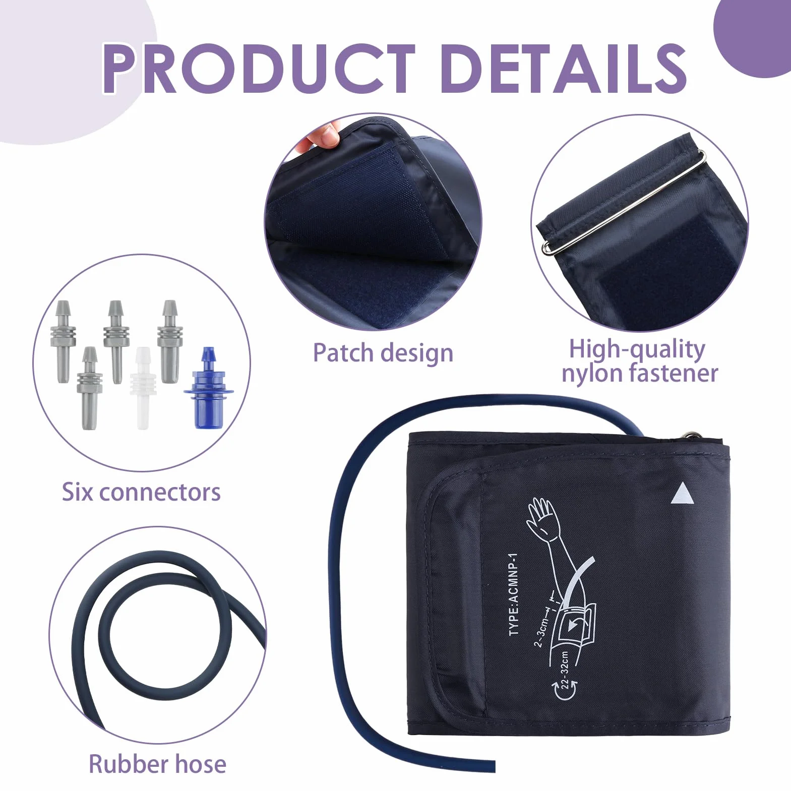 Bardzo duży mankiet do pomiaru ciśnienia krwi 22-32 cm, bardzo duży mankiet do pomiaru ciśnienia krwi 22-32 cm, kompatybilny z większością monitorów BP