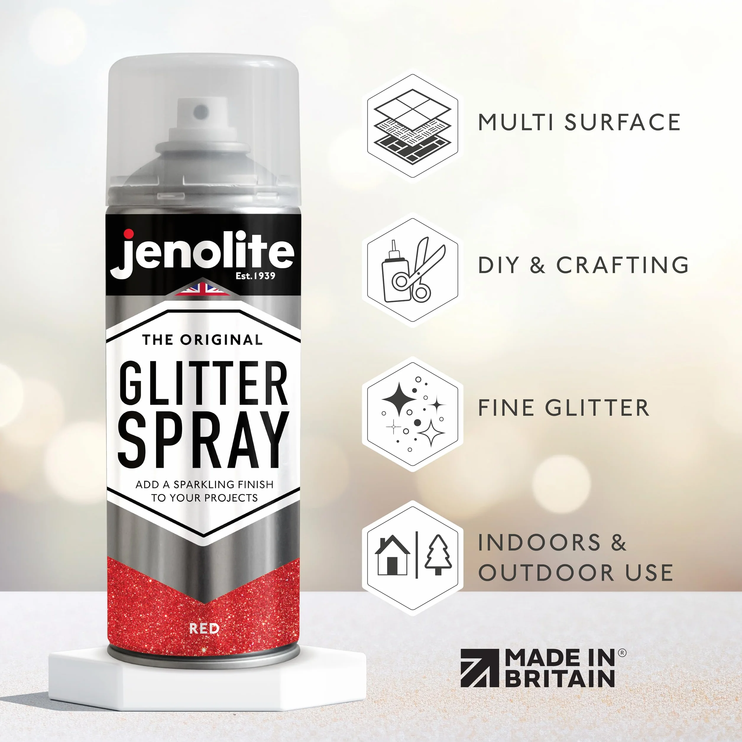 JENOLITE Lakier brokatowy w sprayu CZERWONY Multisurface 3 x 400 ml