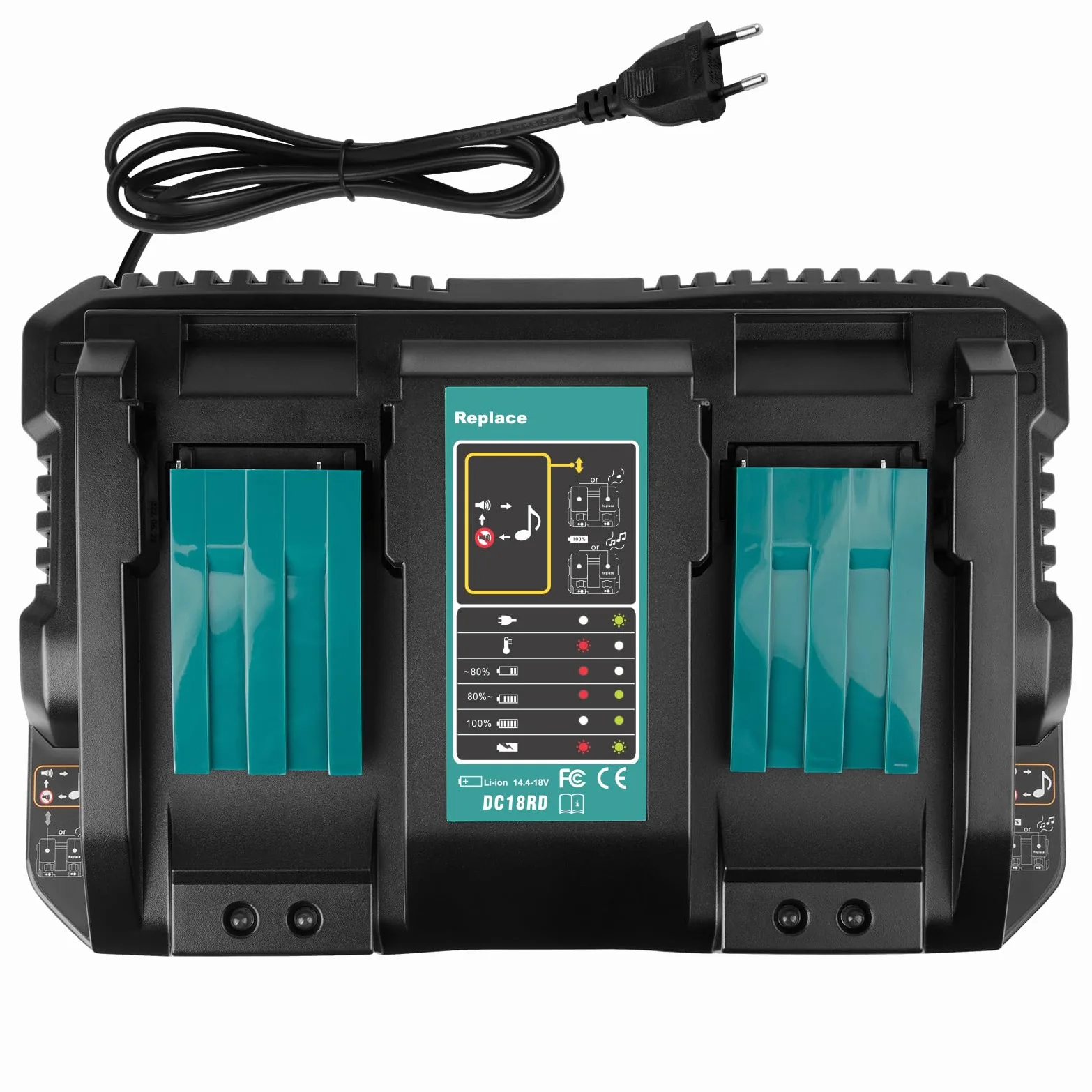 LabTEC Ładowarka do akumulatorów z dwoma portami Makita 14,4 V-18 V BL1415, BL1430, BL1830, BL1840, BL1850, BL1850B, BL1860B, kompatybilna z baterią Makita DC18RD Power Tool