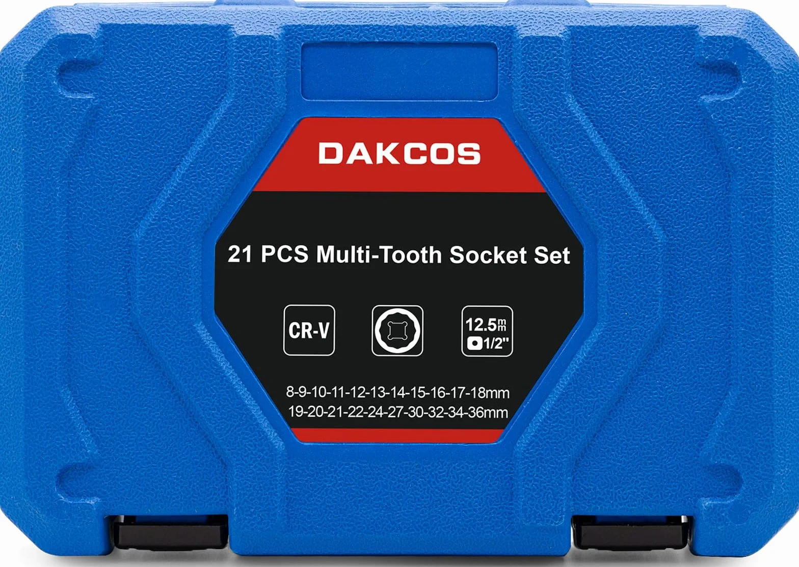 DAKCOS 21-częściowy zestaw kluczy nasadowych z wielozębami 1/2 cala do 12-kątów, metryczny zestaw nasadek 8-36 mm XZN, CR-V