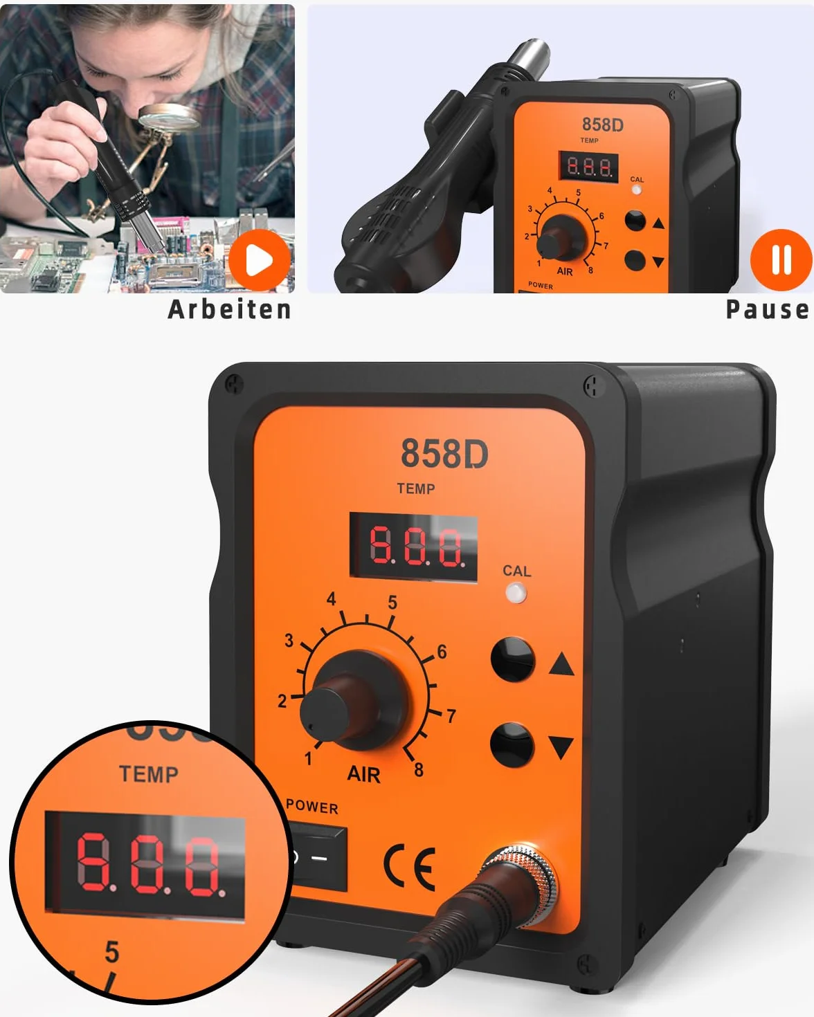 700W Stacja lutownicza na gorące powietrze (orange)