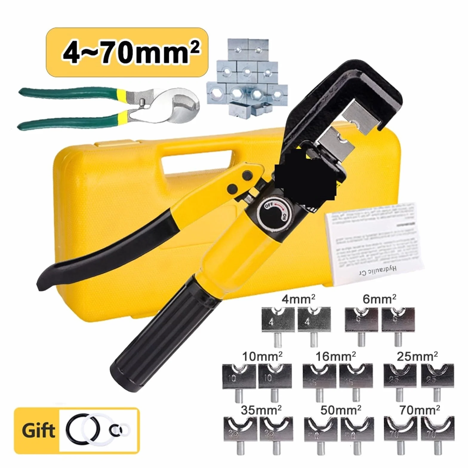 Szczypce hydrauliczne do użytku domowego Ciśnienie 5-8T Hydrauliczne narzędzie zaciskania DIY końcówek kablowych 4-70m㎡ Urządzenie do mnożenia siły(YQK-120-A)