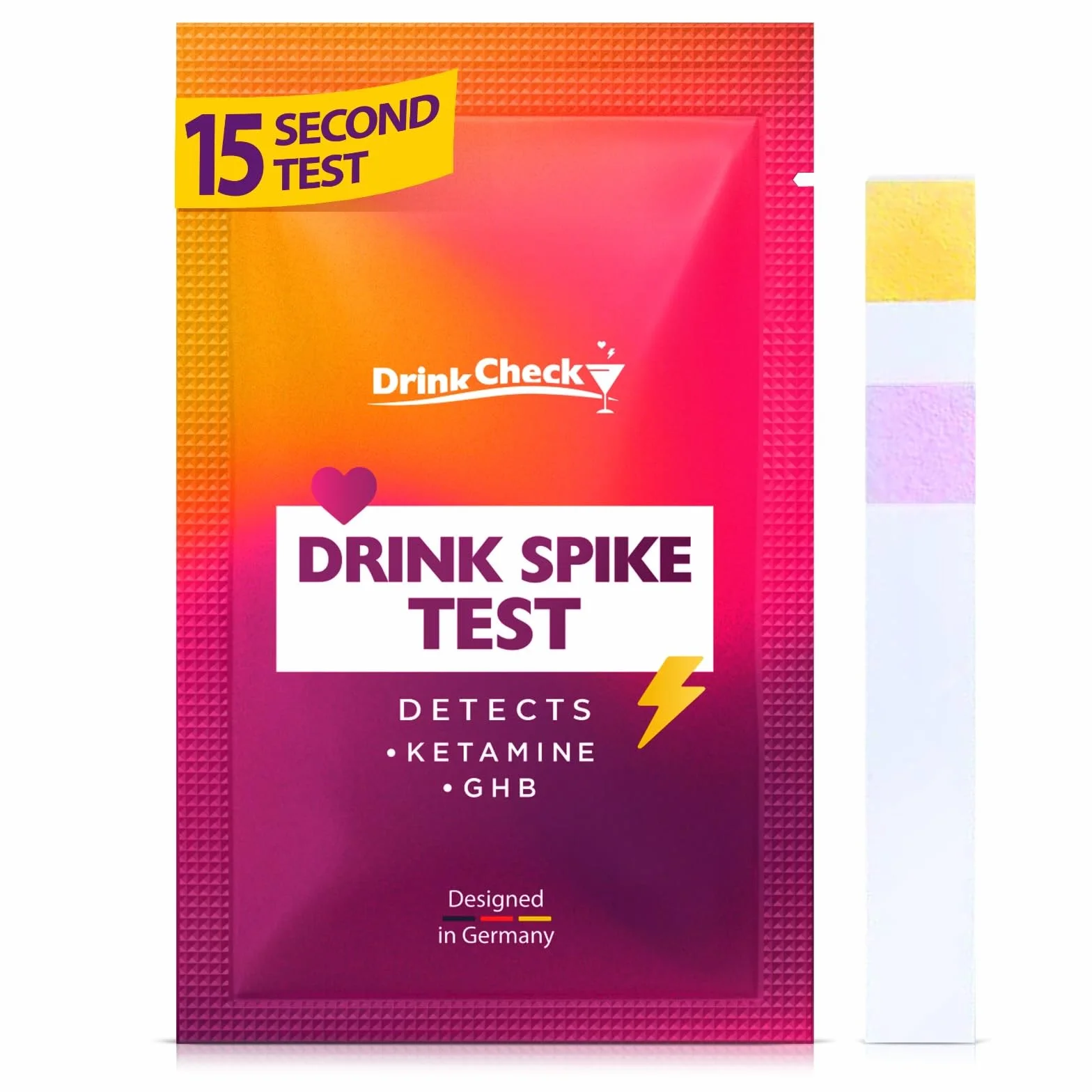 paski testowe do picia, 1 test, wykrywanie GHB, ketaminy, kokainy i skopolaminy w kilka sekund, przenośny zestaw bezpieczeństwa osobistego do klubów i imprez. Zgodny z prawem stanu