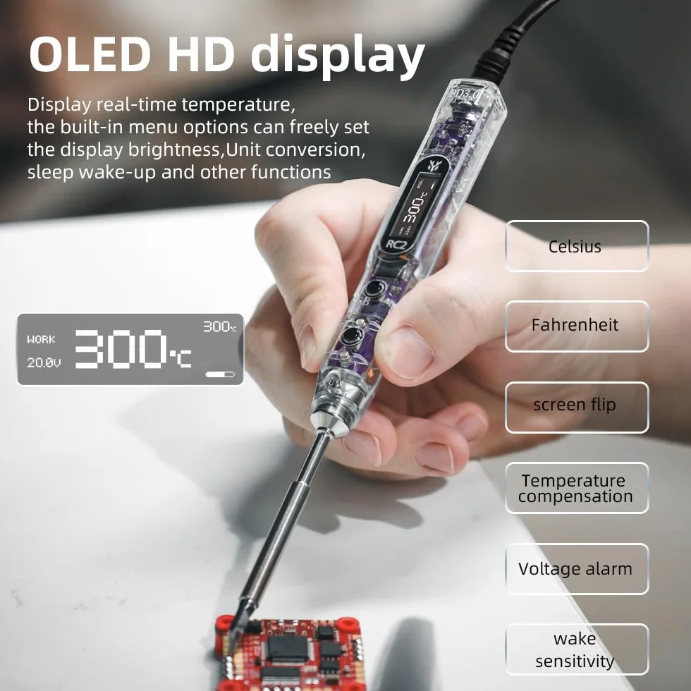 HGLRC RC2 zestaw lutownicy 65 W 24 V przenośny zewnętrzny wyświetlacz cyfrowy OLED inteligentna temperatura do drona wyścigowego FPV