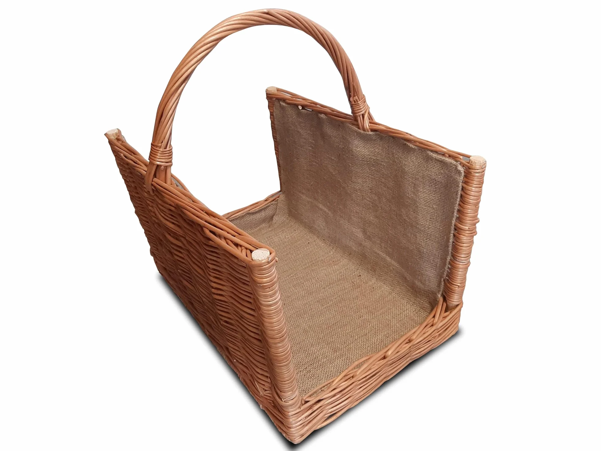 Duży Wypleciony Kosz na Drewno Opałowe do Kominka 47 x 30 cm Wiklinowy Kosz z Solidnym Uchwytem i Jutową Tkaniną