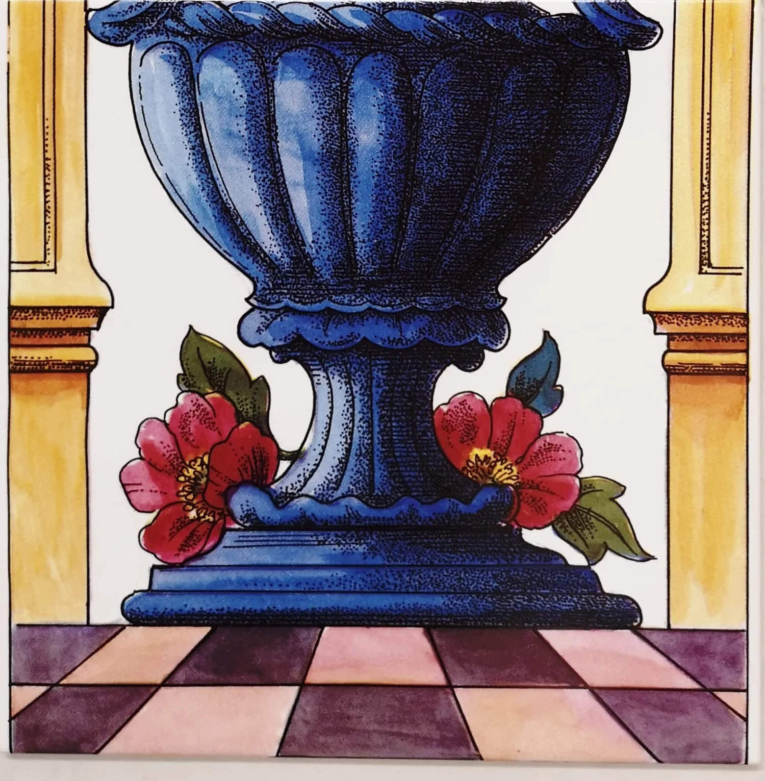 Wheatsheaf & Poppy kominek kafelkowy mural dekoracyjne maki pionowe 5 płytek 15 x 15 cm ręcznie dekorowane w Wielkiej Brytanii, Multis