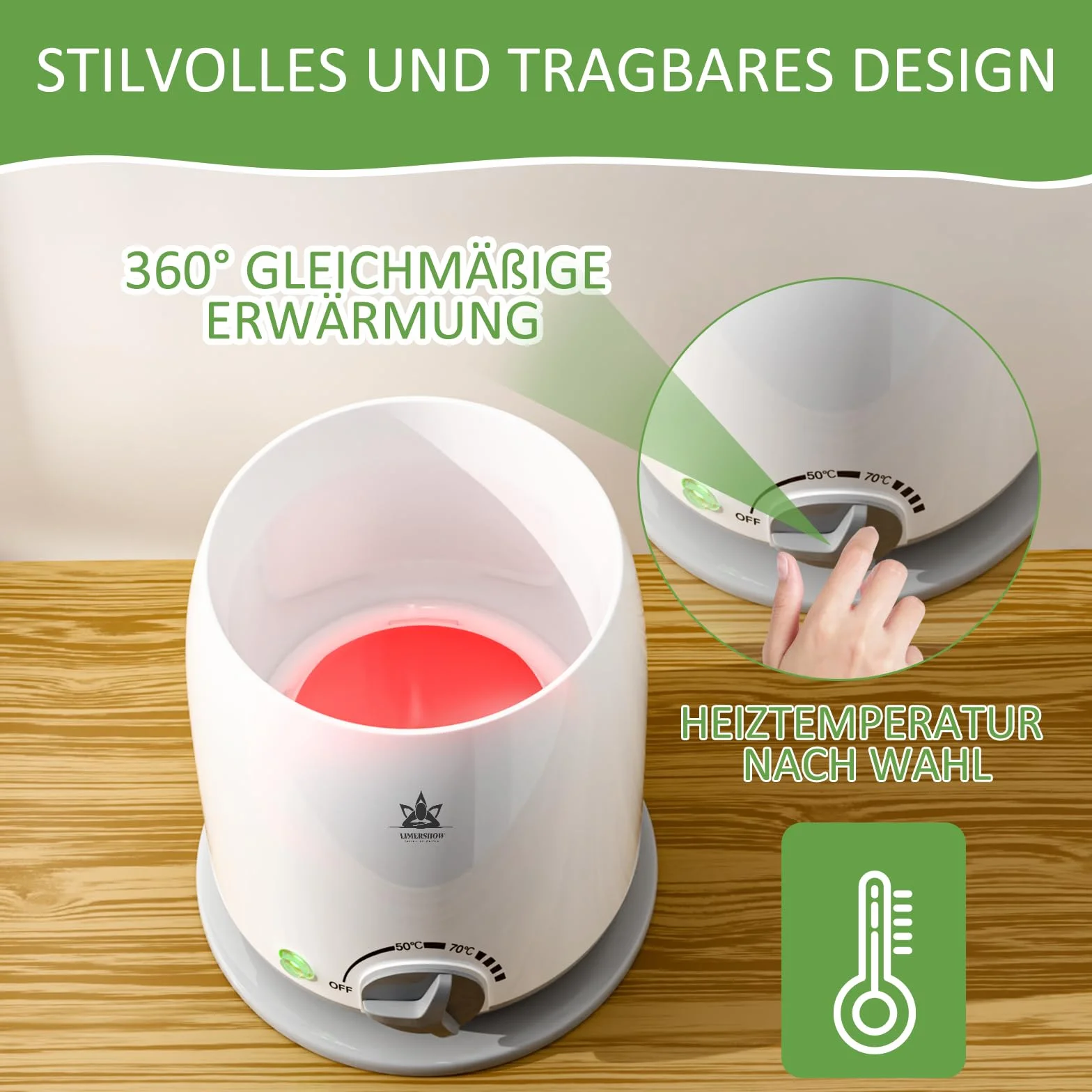 Podgrzewacz do olejku do masażu ze szklaną karafką, szybkie podgrzewanie 5 min