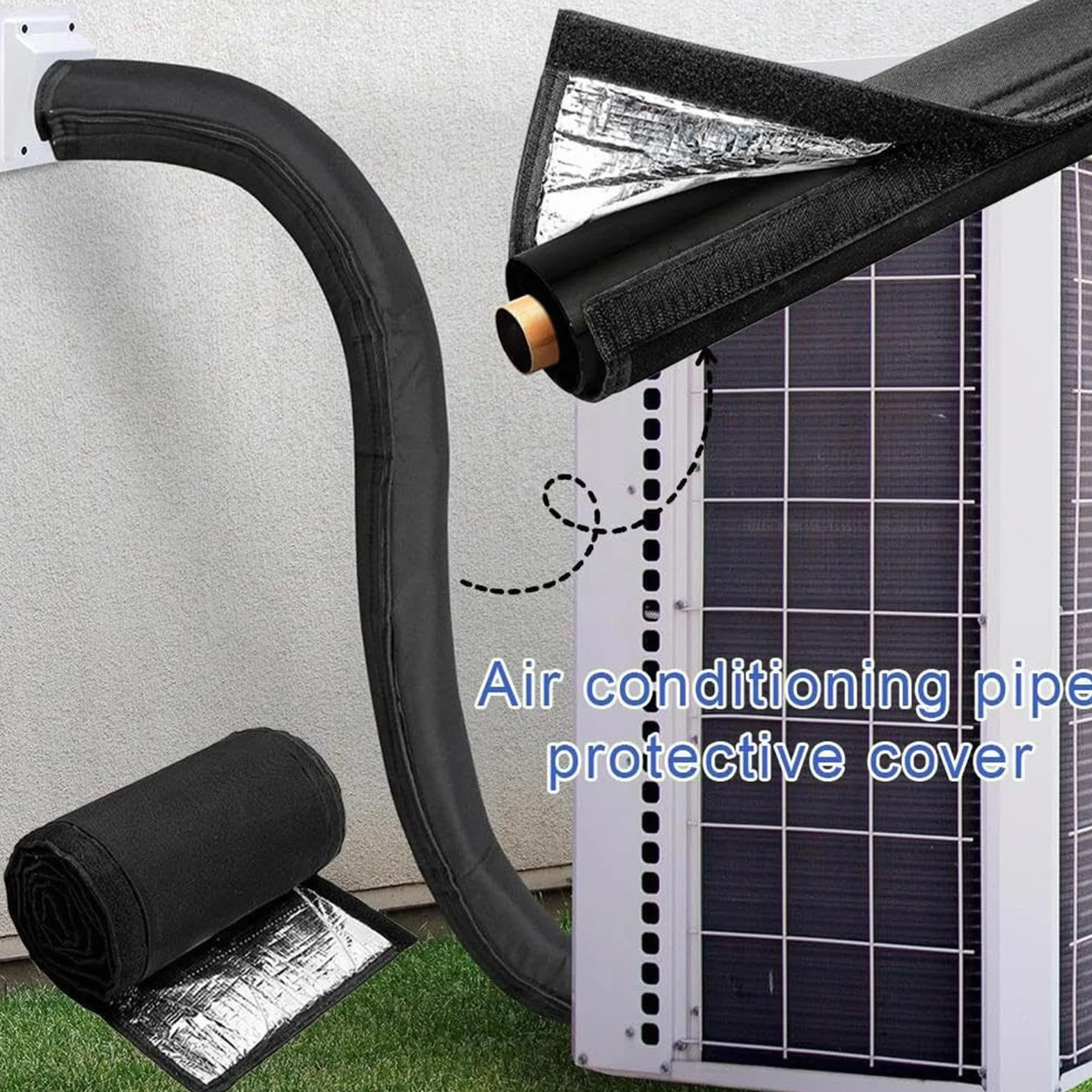 AC Pipe Insulation Cover - HVAC Pipe Sleeve for Protection, Heavy Duty Oxford Cloth with Zipper Closure, Thermal Barrier Wrap for Radiator Shower Plumbing Basement Bathroom Home Easy Installation