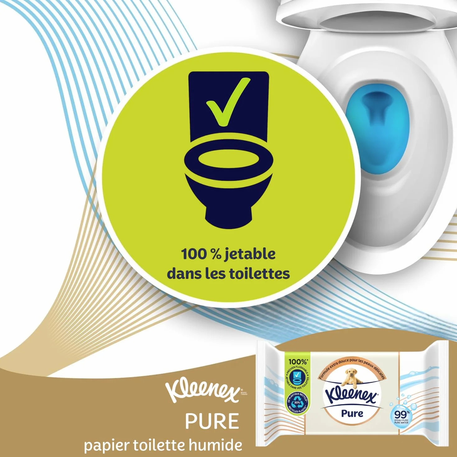 KLEENEX Czysty - Mokry papier toaletowy (12 opakowań po 38 arkuszy), podwójna grubość, jednorazowy w toalecie, bez plastiku, bez zapachu, bez alkoholu, opakowanie nadające się do recyklingu