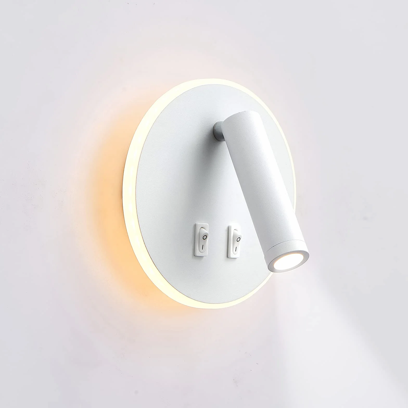 Lampa ścienna uksunvi LED, lampa ścienna do czytania nocnego, 12W lampy do czytania ścienne LED, regulowane reflektory (3W +9W 3000K ciepłe światło) czarne (Okrągły biały)