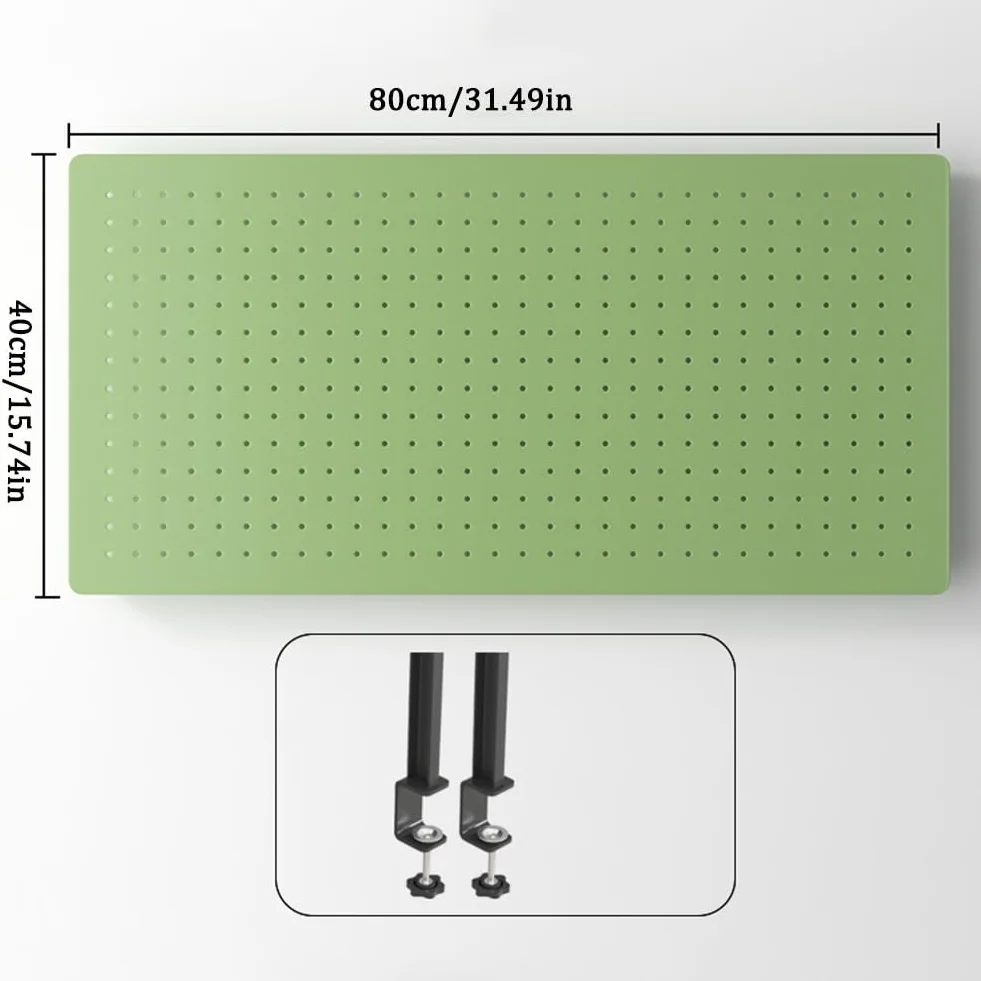 Wielofunkcyjny organizer ścienny z perforowanymi panelami, zielony, do domu i biura, 80 x 40 cm, stojak na narzędzia do majsterkowania z podstawą, perforowane panele do montażu