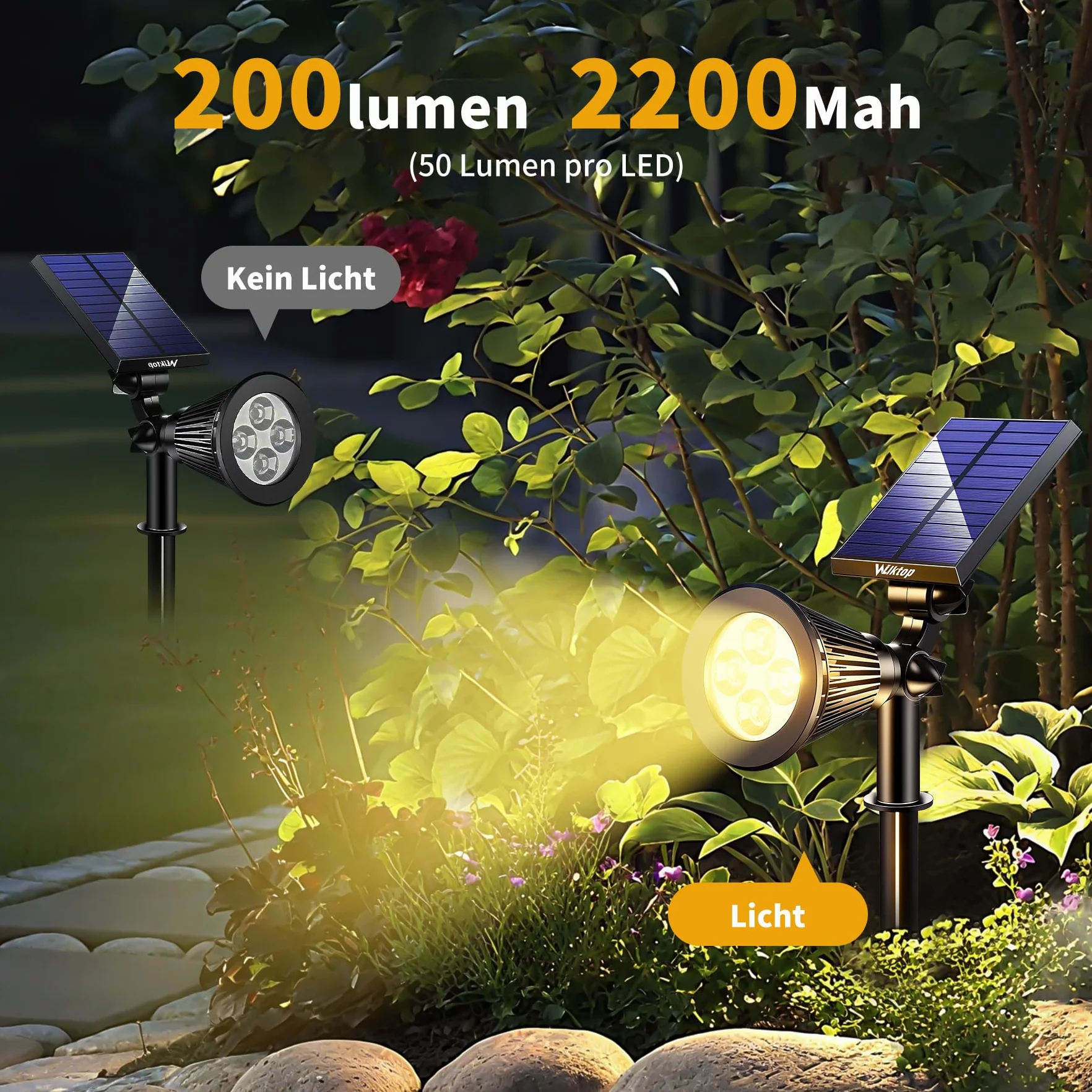 Reflektor solarny LED do zewnątrz, lampa solarna Landscape (2 x ciepła biel) wersja 3, super jasna, zasilana energią słoneczną; wodoszczelna do ogródka