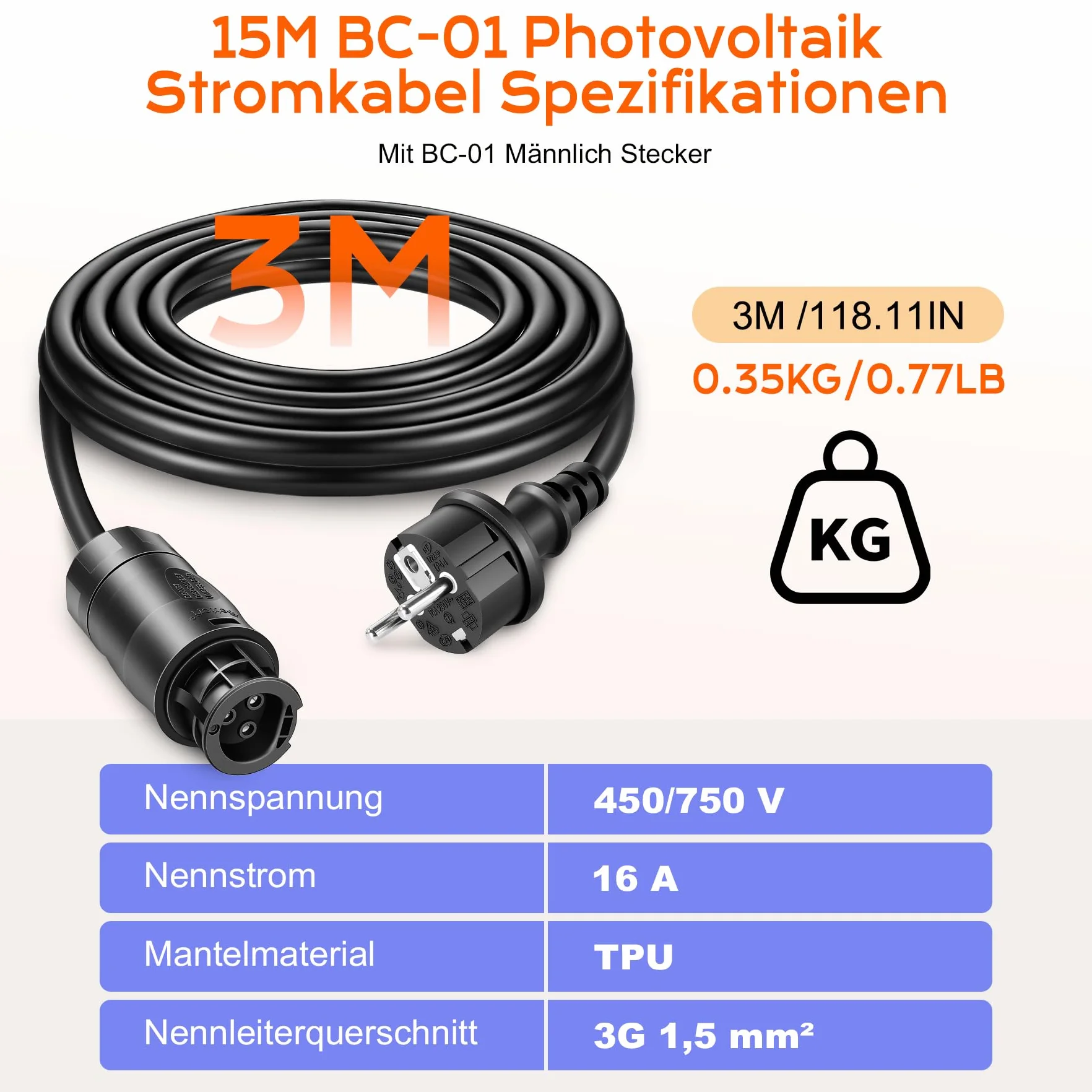 BC-01 kabel 3 m, gniazdo BC01 z wtyczką Schuko, kabel przyłączeniowy, elektrownia balkonowa, kabel przyłączeniowy Betteri BC-01 do kuchenki mikrofalowej Envertech, TSUN, NEP, Hoymiles (HM