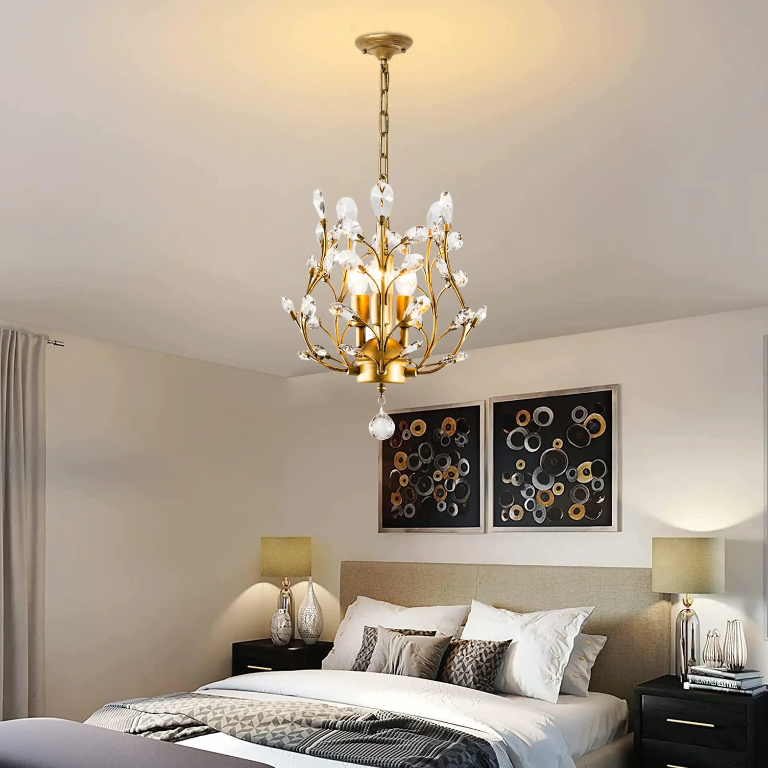 Ganeed Kryształowe żyrandole K9 Crystal Pendant Light Chandelier Lighting Fixtures Ceiling Light for Living Room Bedroom Restaurant Hallway Gold 3 Lights