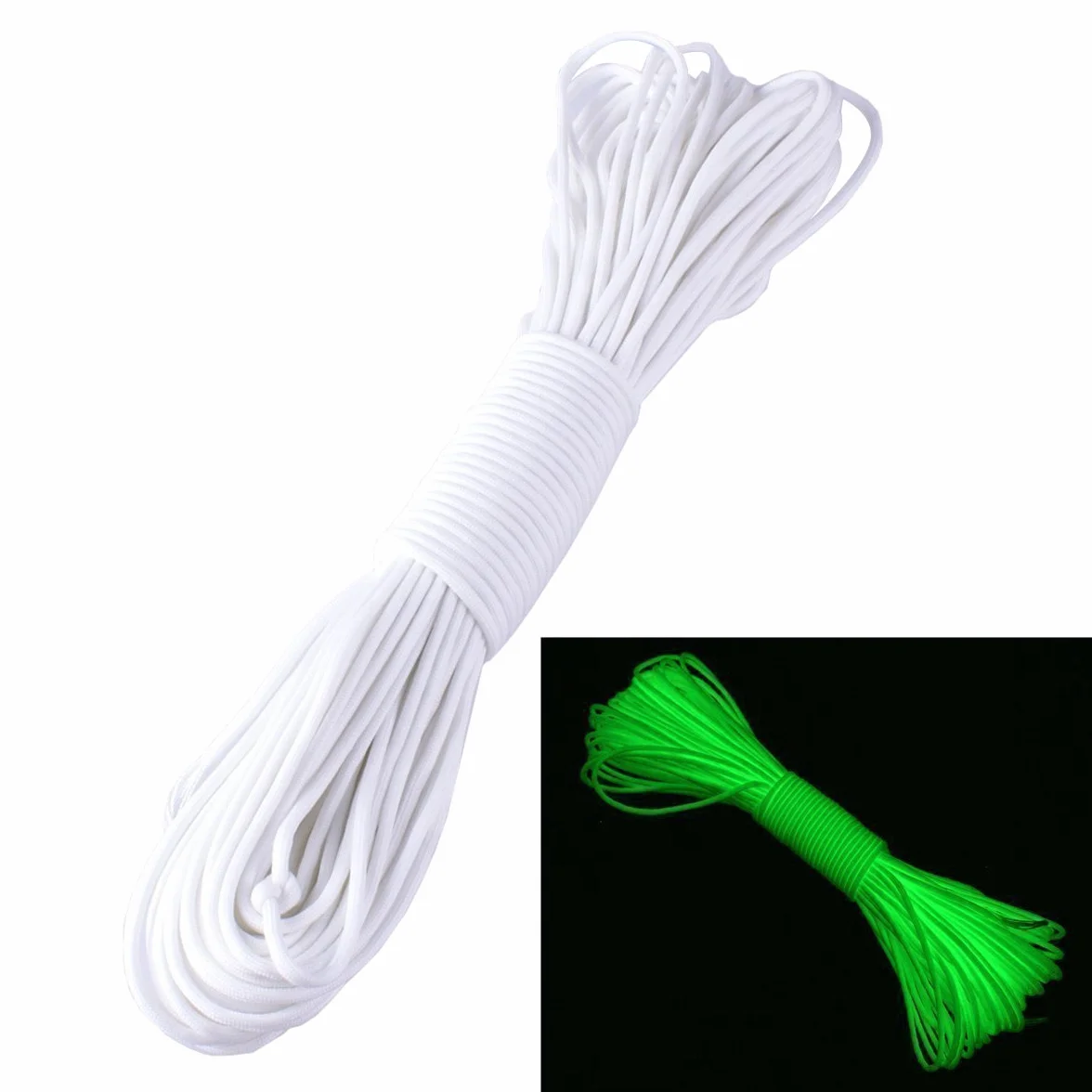 ZJchao(TM 9 Strand 550 Luminous fluorescencyjna linka spadochronowa Paracord (biała, 25 stóp)