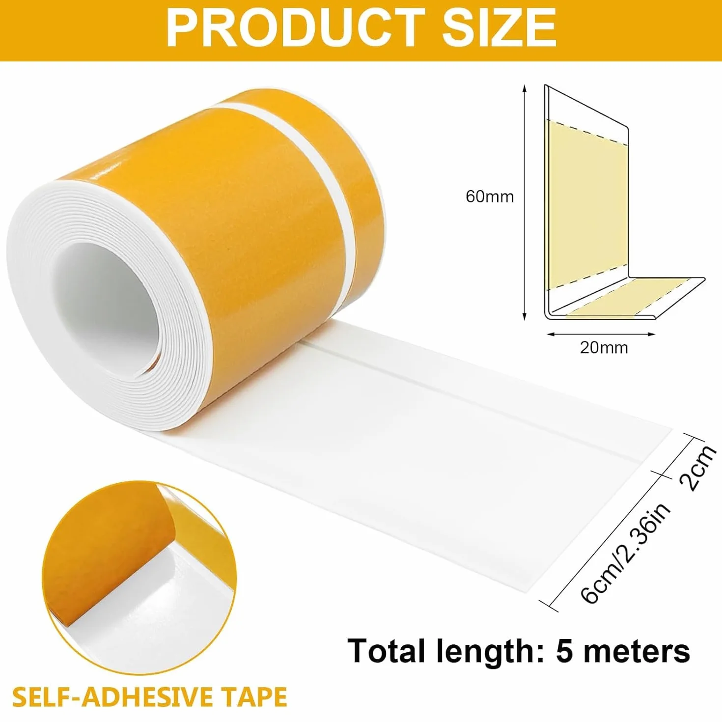 Listwa przypodłogowa PCW 60 mm x 20 mm x 5 m samoprzylepna biała