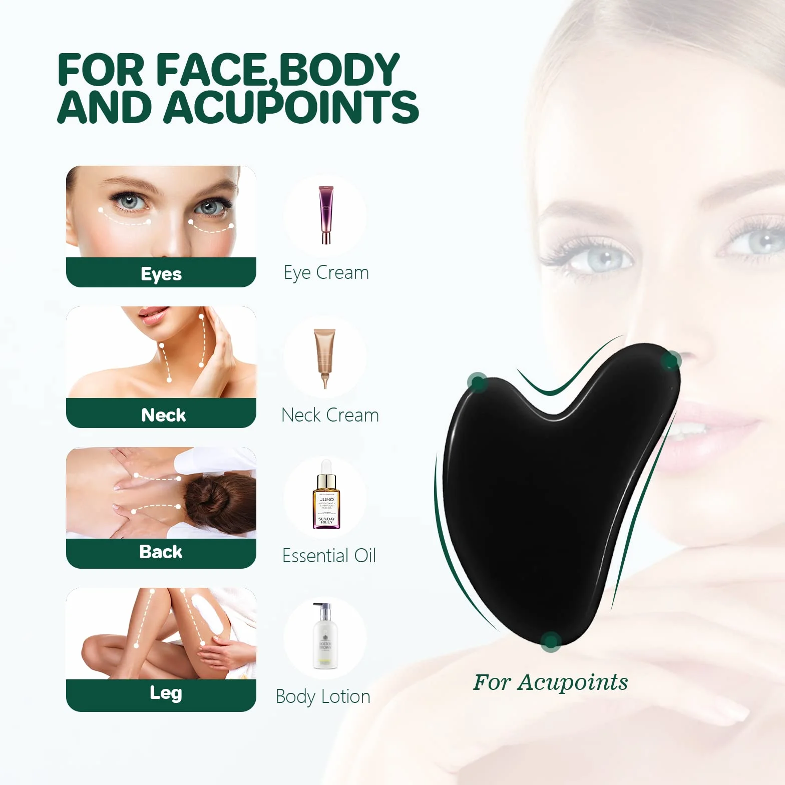 Gua Sha Jadeitowy Kamień Masażu do Twarzy, Narzędzie do Akupunktury SPA (Czarny)