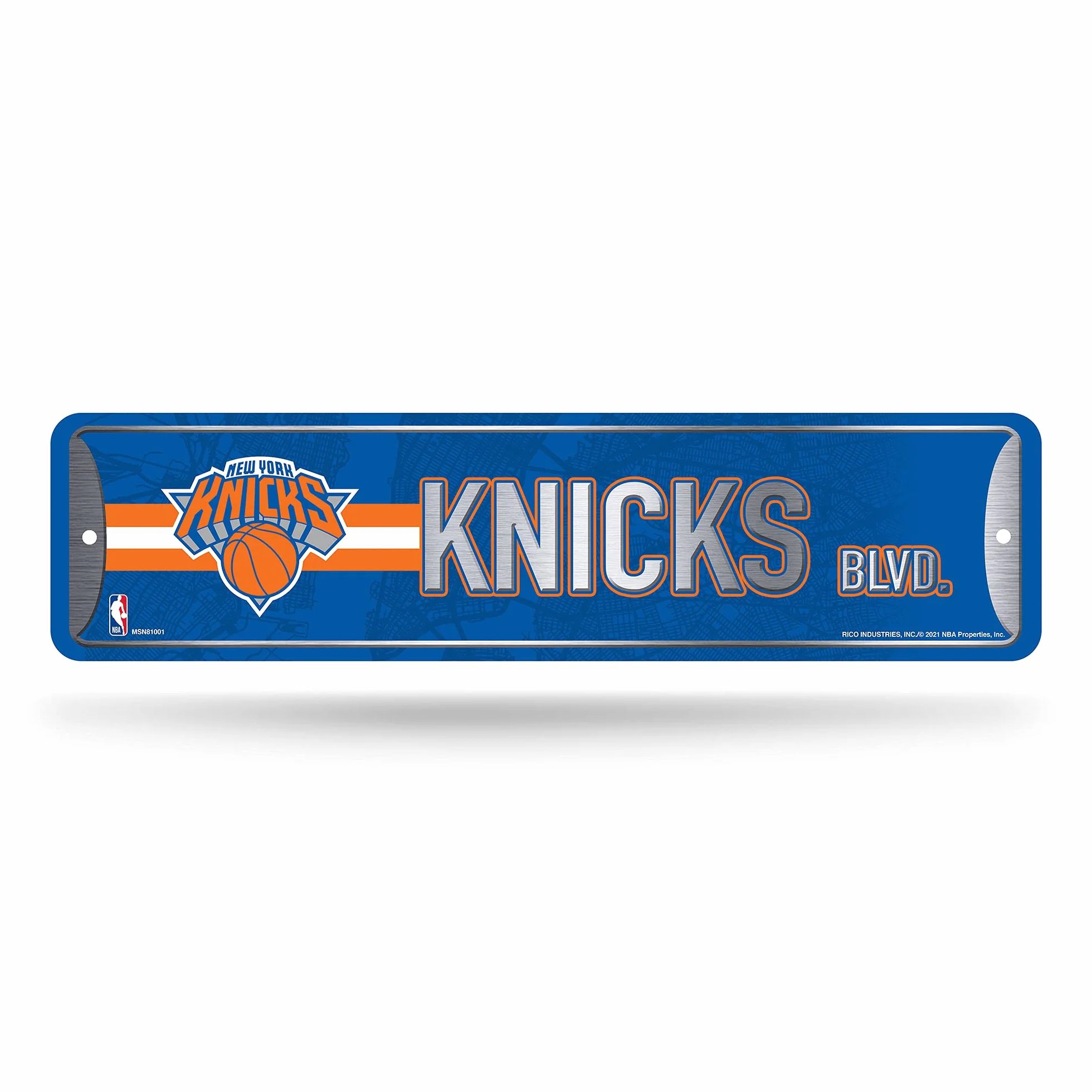 Rico Industries NBA New York Knicks Home Decor metalowy znak uliczny (10 x 38 cm) - idealny do domu, biura, sypialni i męskiej jaskini - wykonany