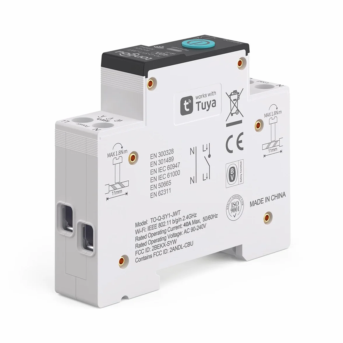TONGOU DIY 1P+N szyna montażowa WiFi Smart Switch, 40 A, Wi-Fi, inteligentny przełącznik przekaźnikowy, aplikacja na iOS Android, TUYA/Smart Life, pilot zdalnego sterowania, do inteligentnego domu, z