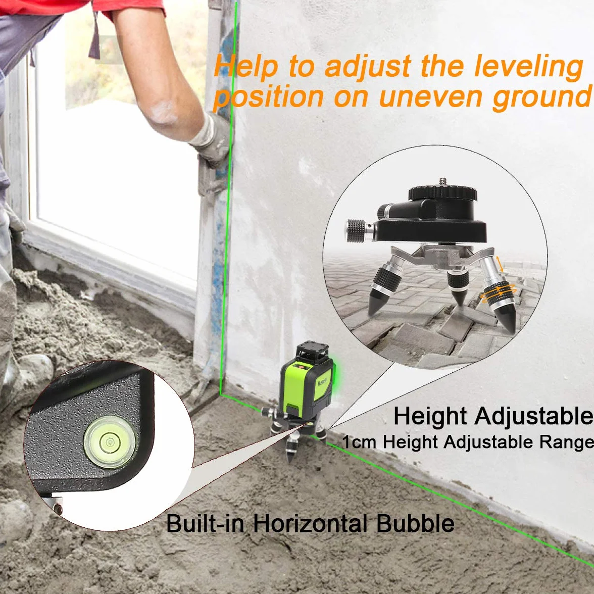 Huepar AT2 360° Adapter Drehbarer Einstellbarer Stativanschluss für Kreuzlinienlaser, mit 1/4"-20 Außengewinde und Horizontaler Blase, Manuell betriebenes Mikro - Feineinstellbare Drehbasis Einstellen