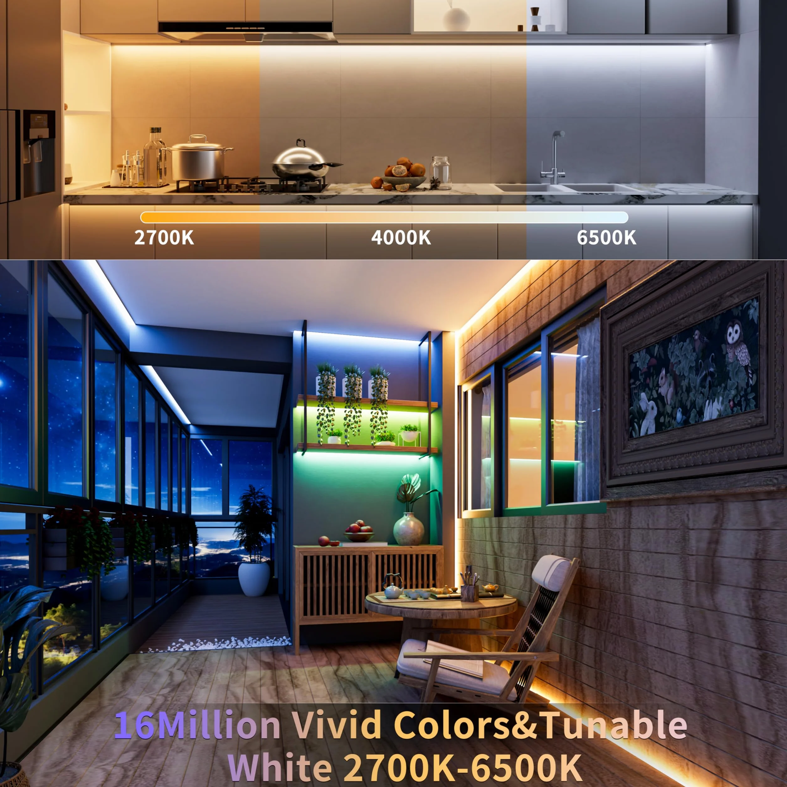 PAUTIX Taśma LED COB RGB+WW/CW 5m, 840 LED/m RGB+CCT Regulowana temperatura barwy 2700K–6500K, 24V taśma świetlna zmieniająca kolor do dekoracji DIY (zasilacz i kontroler nie są częścią dostawy)