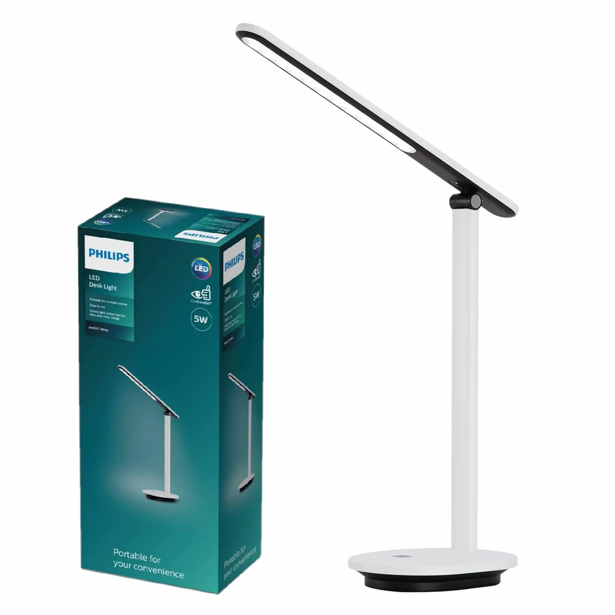 Philips LED Lampka biurkowa Performance Ivory DSK203, 5 W 130 lm, 2700-5000 K, biała, możliwość przyciemniania, USB