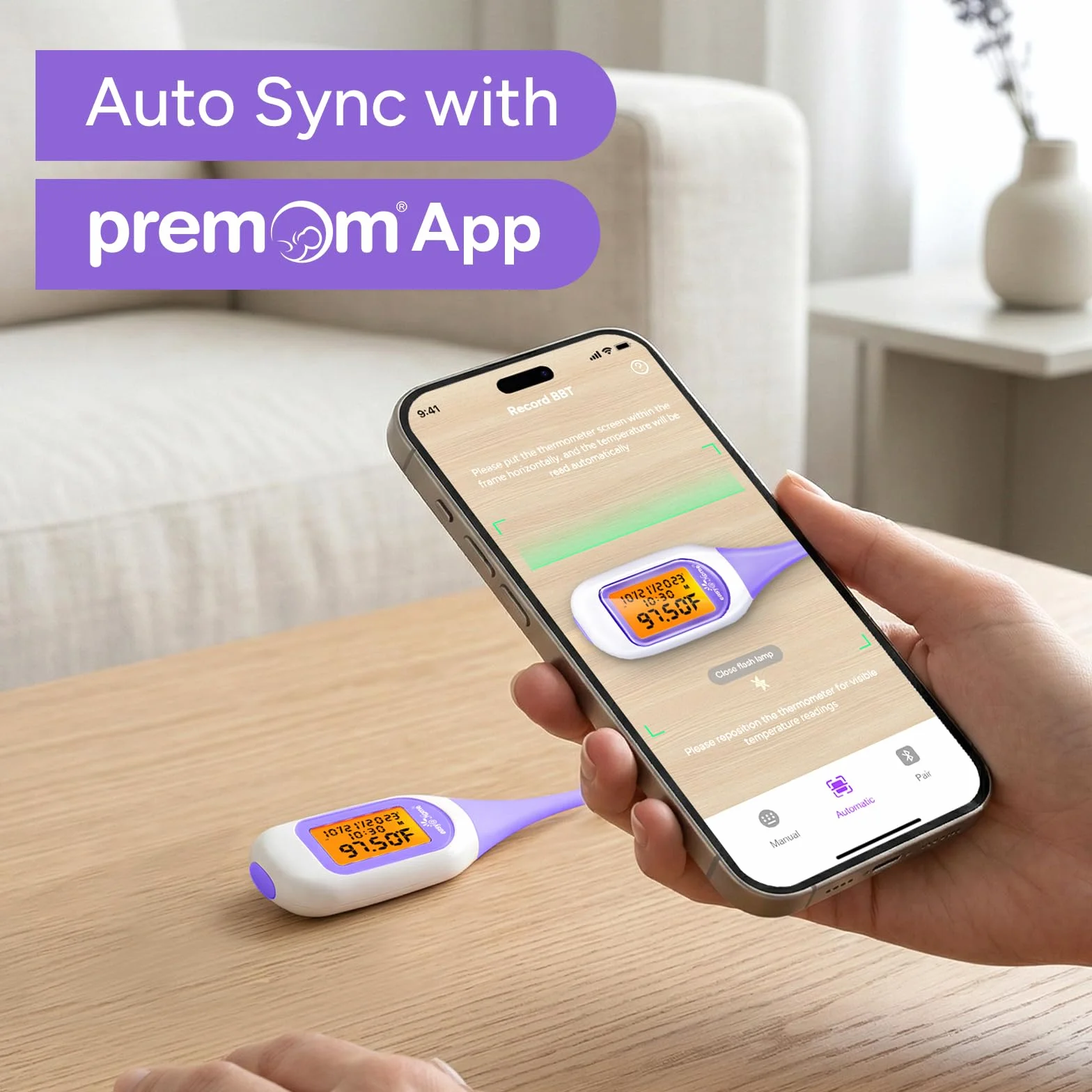 Easy@Home Inteligentny termometr bazowy duży ekran podświetlany lokalizator okresów fioletowy