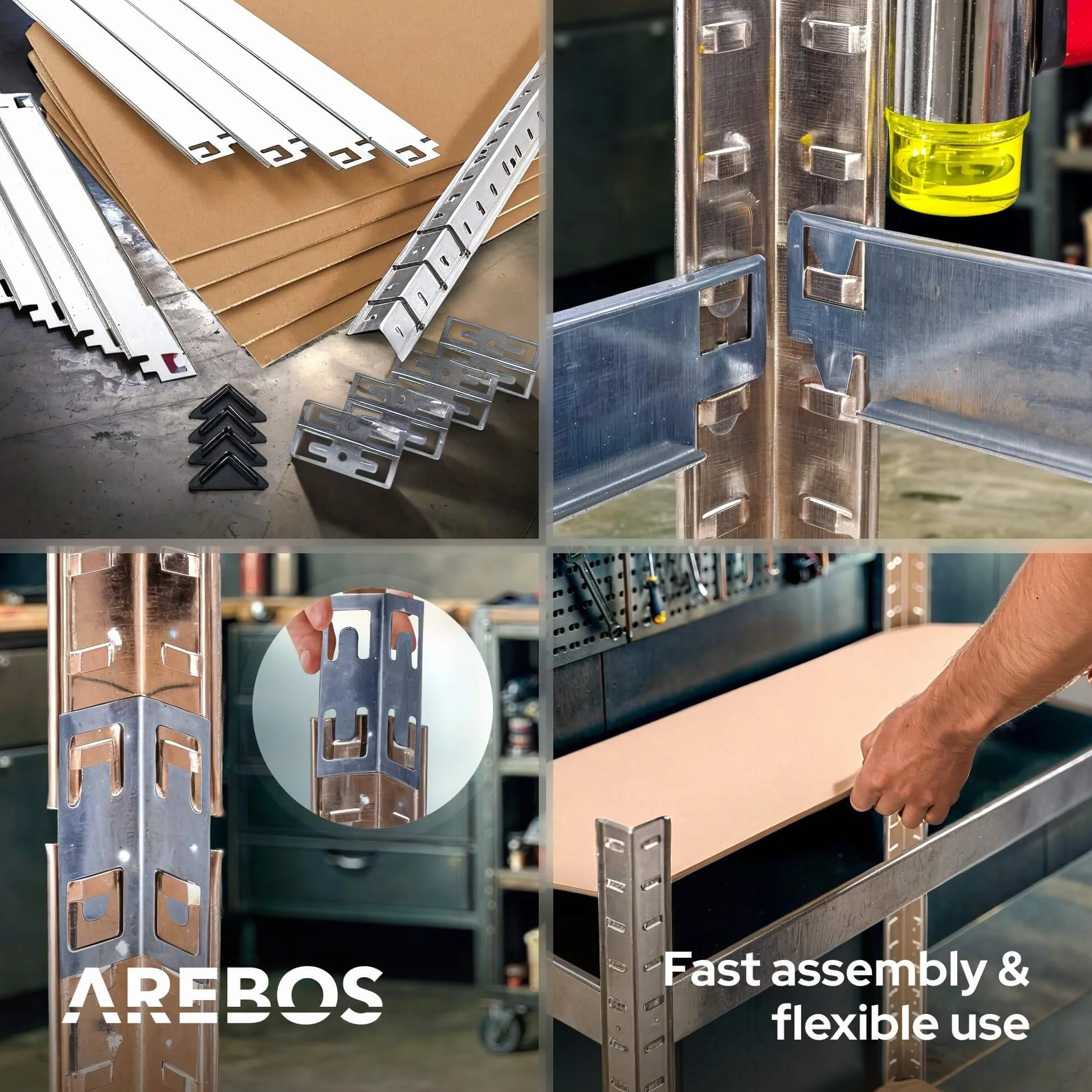 Arebos Regały 2X do dużych obciążeń 180x90x40 | 875 kg nośności | 0,63 mm | 5 płyt MDF Regał magazynowy Regał piwniczny Regał bezśrubowy Regał warsztatowy