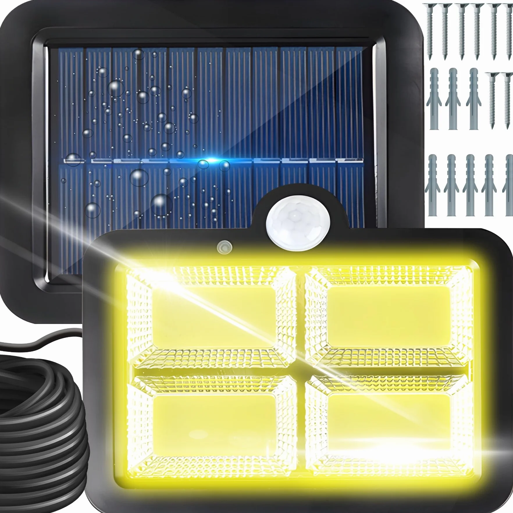Retoo Lampa solarna zewnętrzna z czujnikiem ruchu 120 diod LED Nowy model lampy słonecznej do ogrodu Kinkiet solarny do użytku na zewnątrz idealne na patio werandę garaż drzwi wejściowe