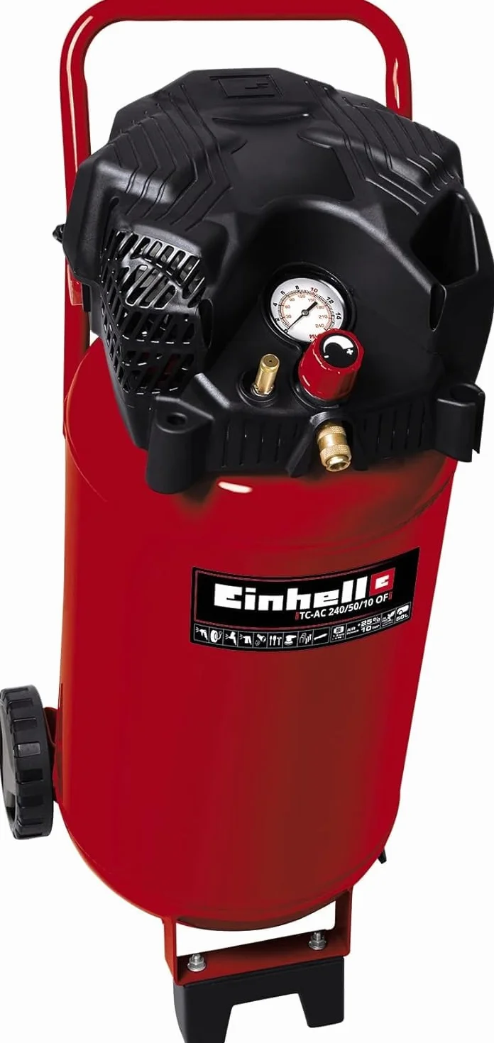 Einhell 4010393 Przenośna Sprężarka z Manometrem i Reduktorem Ciśnienia 1500 W 230 V Czerwony/Czarny 22,34 kg & Einhell Zestaw Narzędzi Pneumatycznych, Wielokolorowy, None None