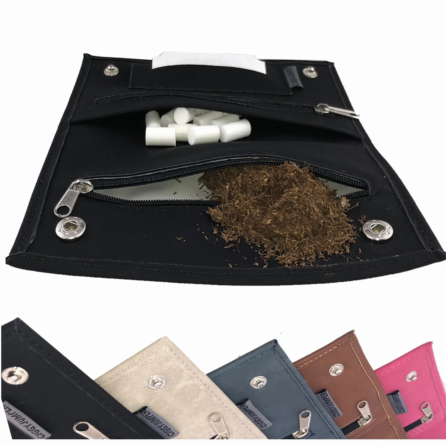 Torba na tytoń used Leather Touch, worek na tytoń obrotowy z przegródkami na filtr, ulotki, zapalniczkę (1.) czarna, pojedyncza)