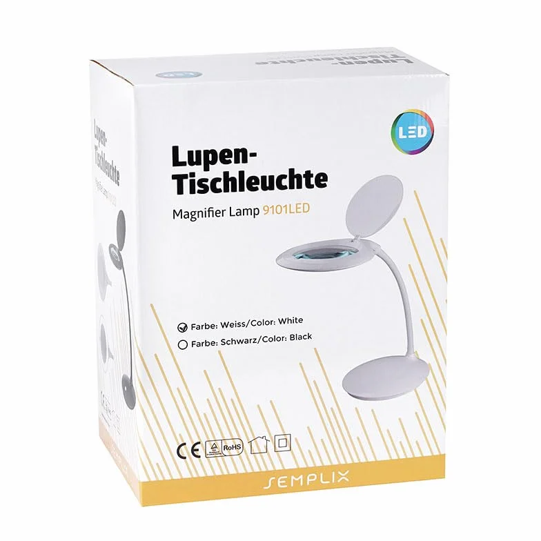 SEMPLIX Lampa stołowa LED 60 diod, duża lupa z prawdziwego szkła, 4-krotne ściemnianie