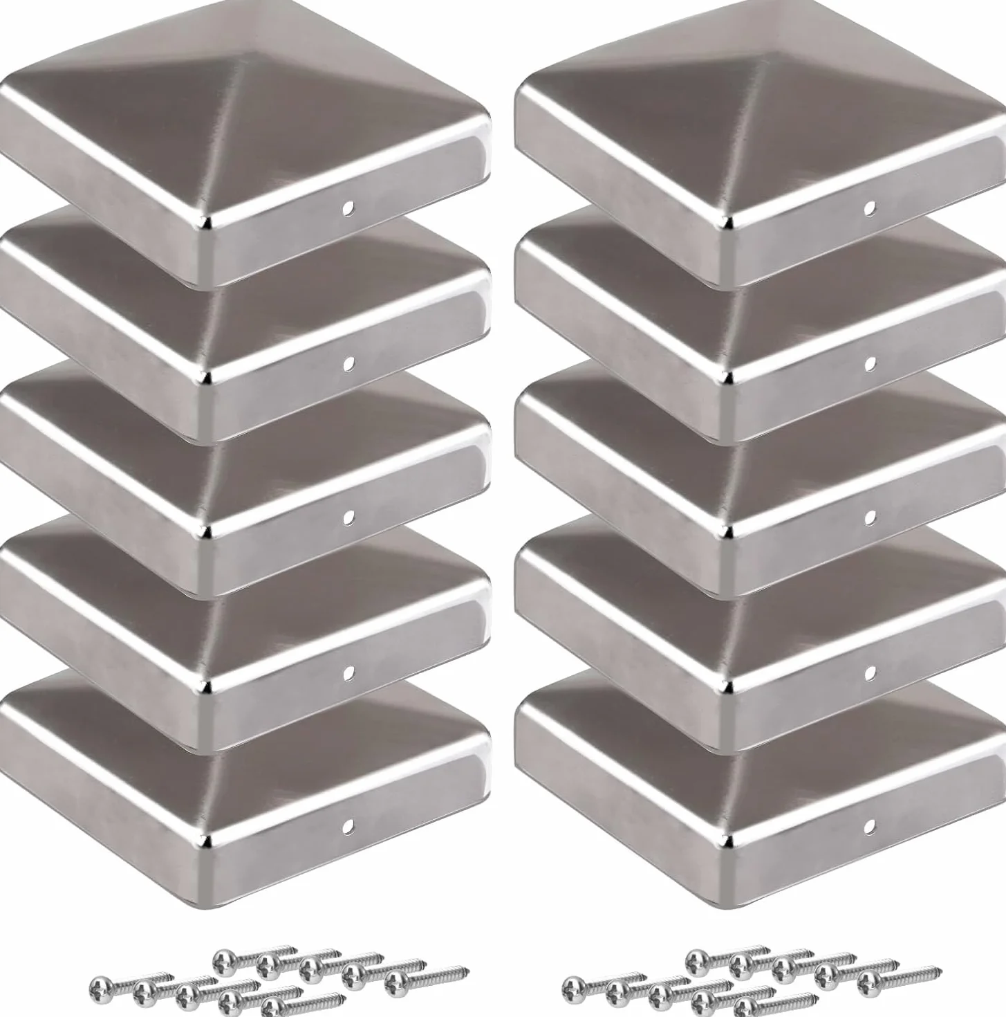 Nakrętki na słupki 8 x 8 cm, 10 sztuk, metalowe osłony słupków ogrodzeniowych, piramidy, osłony słupków drewnianych, ze śrubami