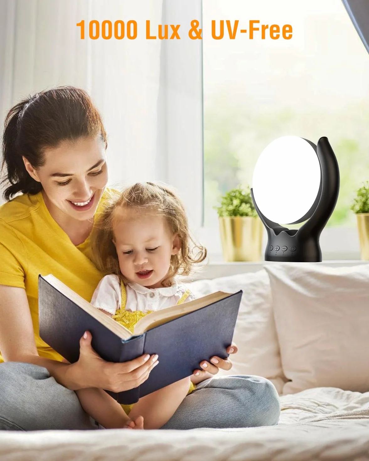 Terapeutyczna lampa 10 000 luksów, obrót o 210°, szczęśliwe słoneczne światło z 5 jasnościami, 4 timery, 3 temperatury barwowe