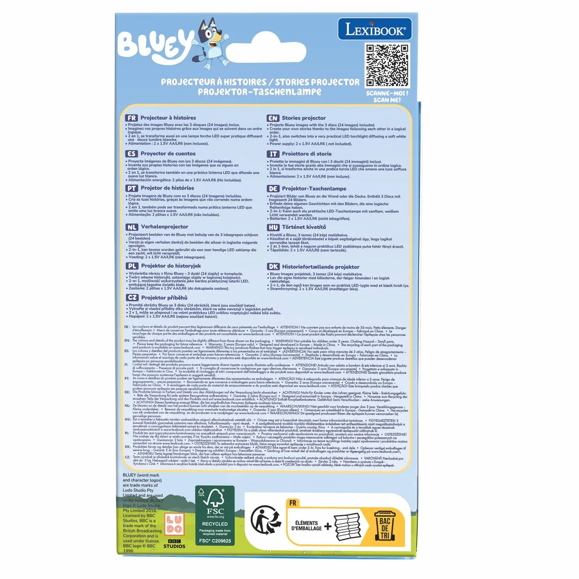 Lexibook, Bluey, Projektor do opowieści i latarka Bluey, Niebiesko-żółty, LTC050BY