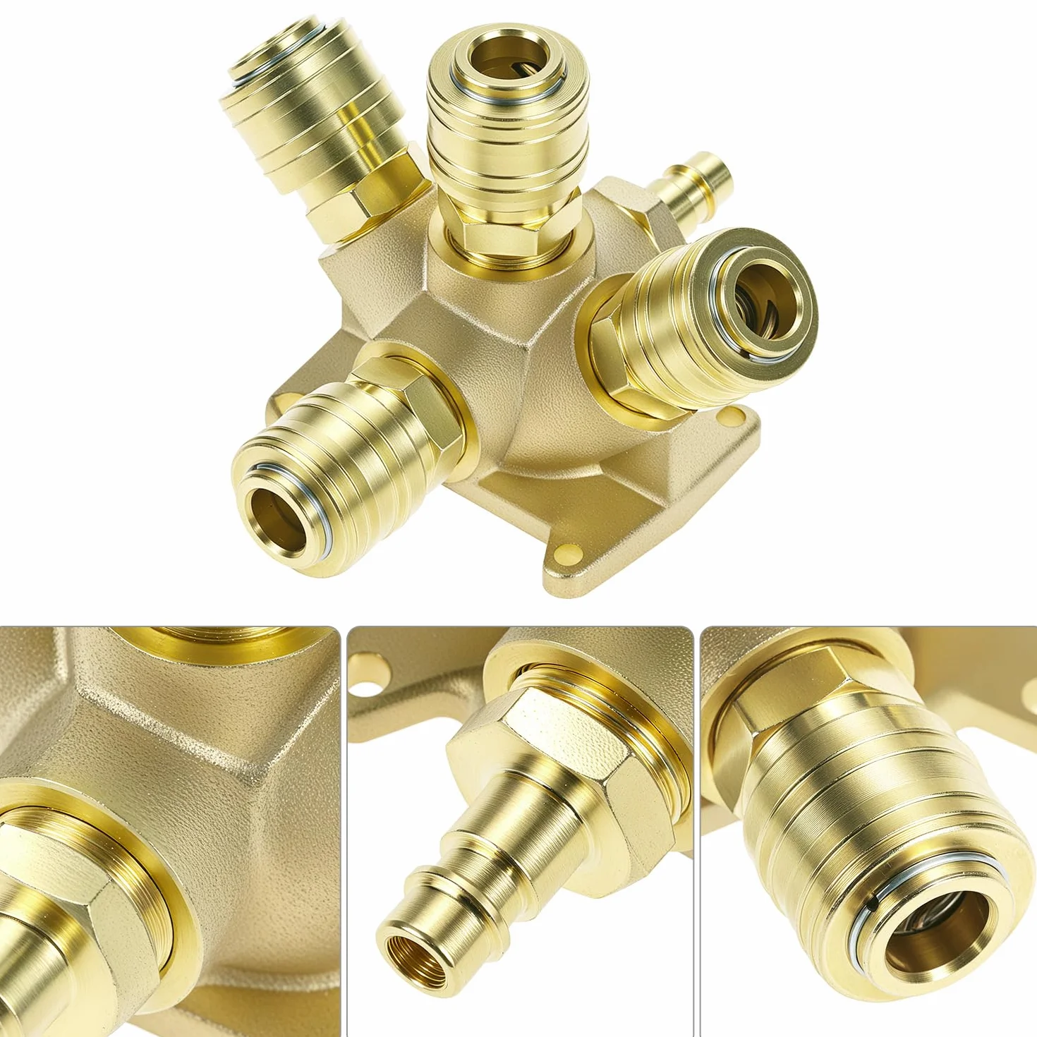 QWORK 4-drożny rozdzielacz sprężonego powietrza, rozdzielacz sprężonego powietrza G 1/2" NW 7,2 z mosiądzu, kompatybilny z większością sprężarek